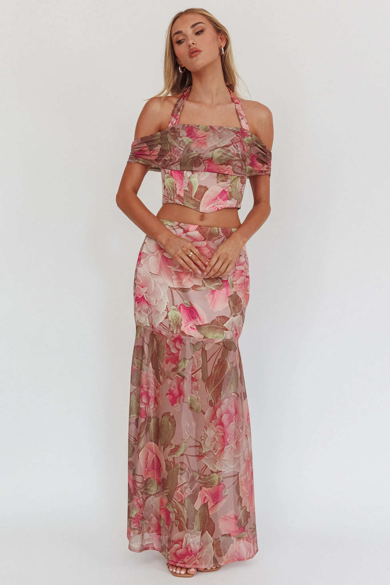 Sunset High Sheer Hem Maxi Skirt Floral Blush - Image 4