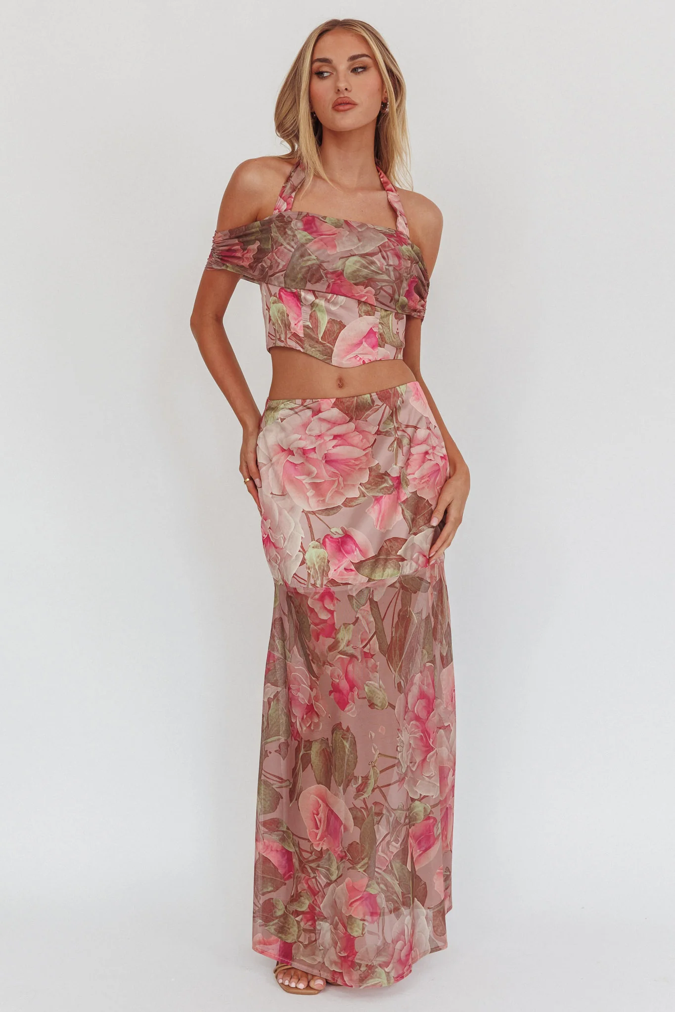 Sunset High Sheer Hem Maxi Skirt Floral Blush - Image 5