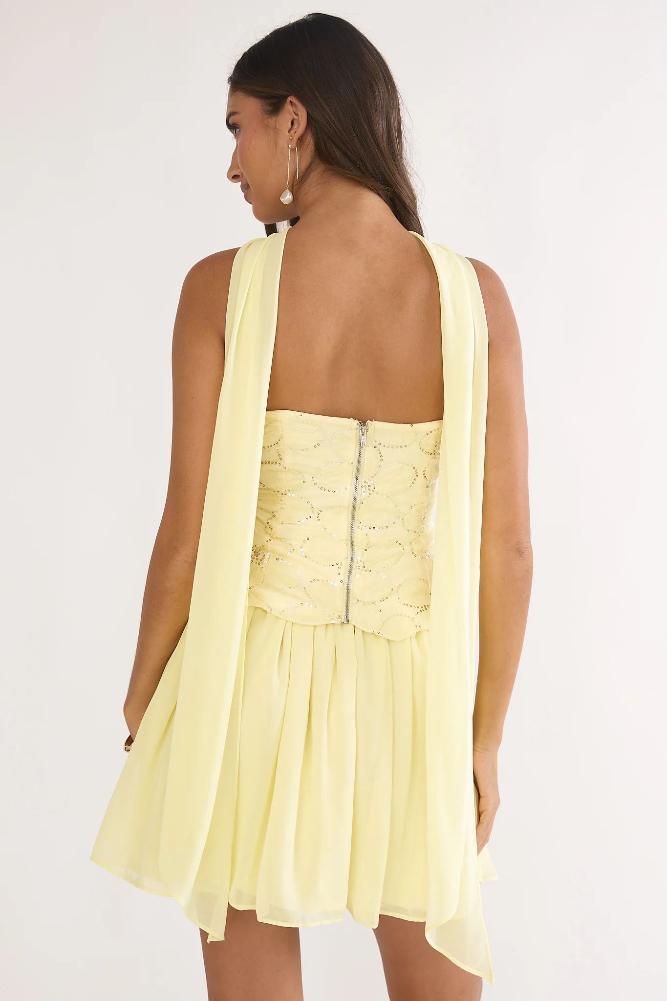 Sunset Serenade Elasticated Waist Mini Skirt Yellow - Image 3