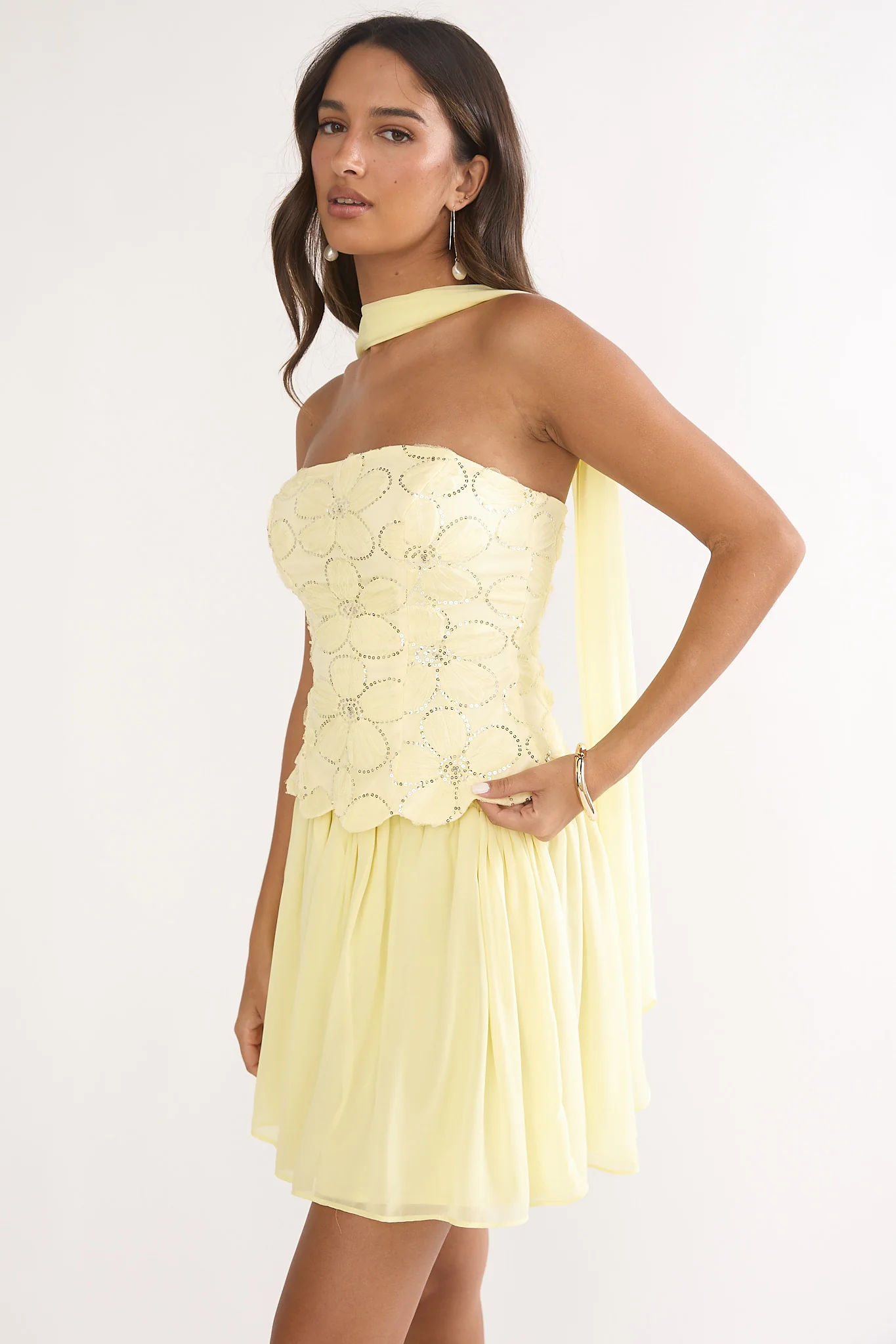 Sunset Serenade Elasticated Waist Mini Skirt Yellow - Image 6
