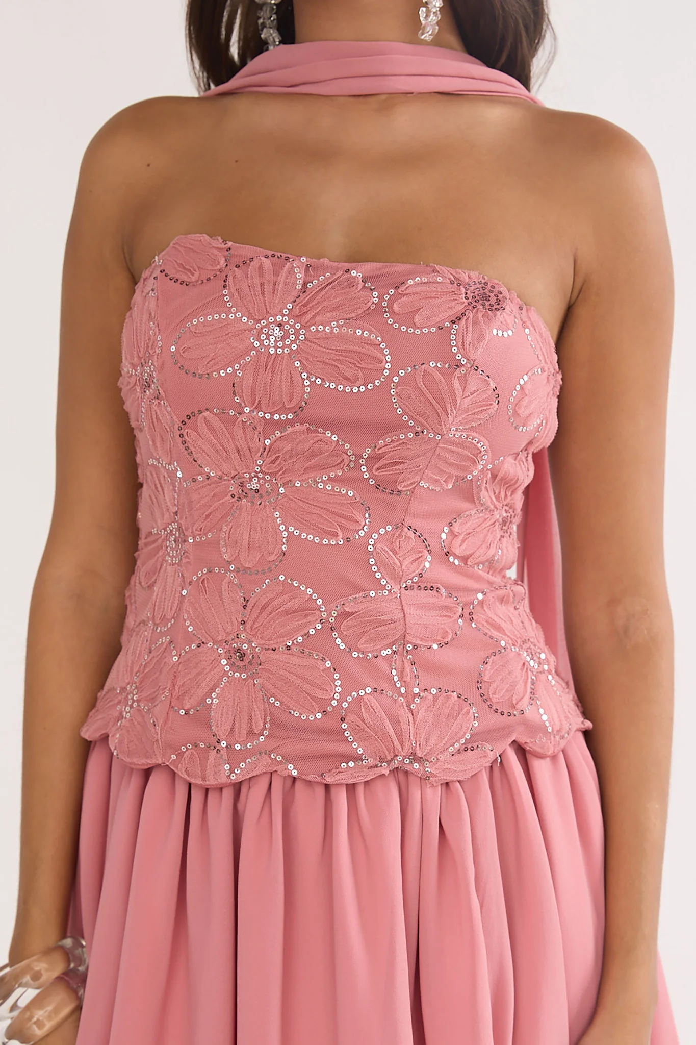 Sunset Serenade Embellished Strapless Top Rose - Image 3
