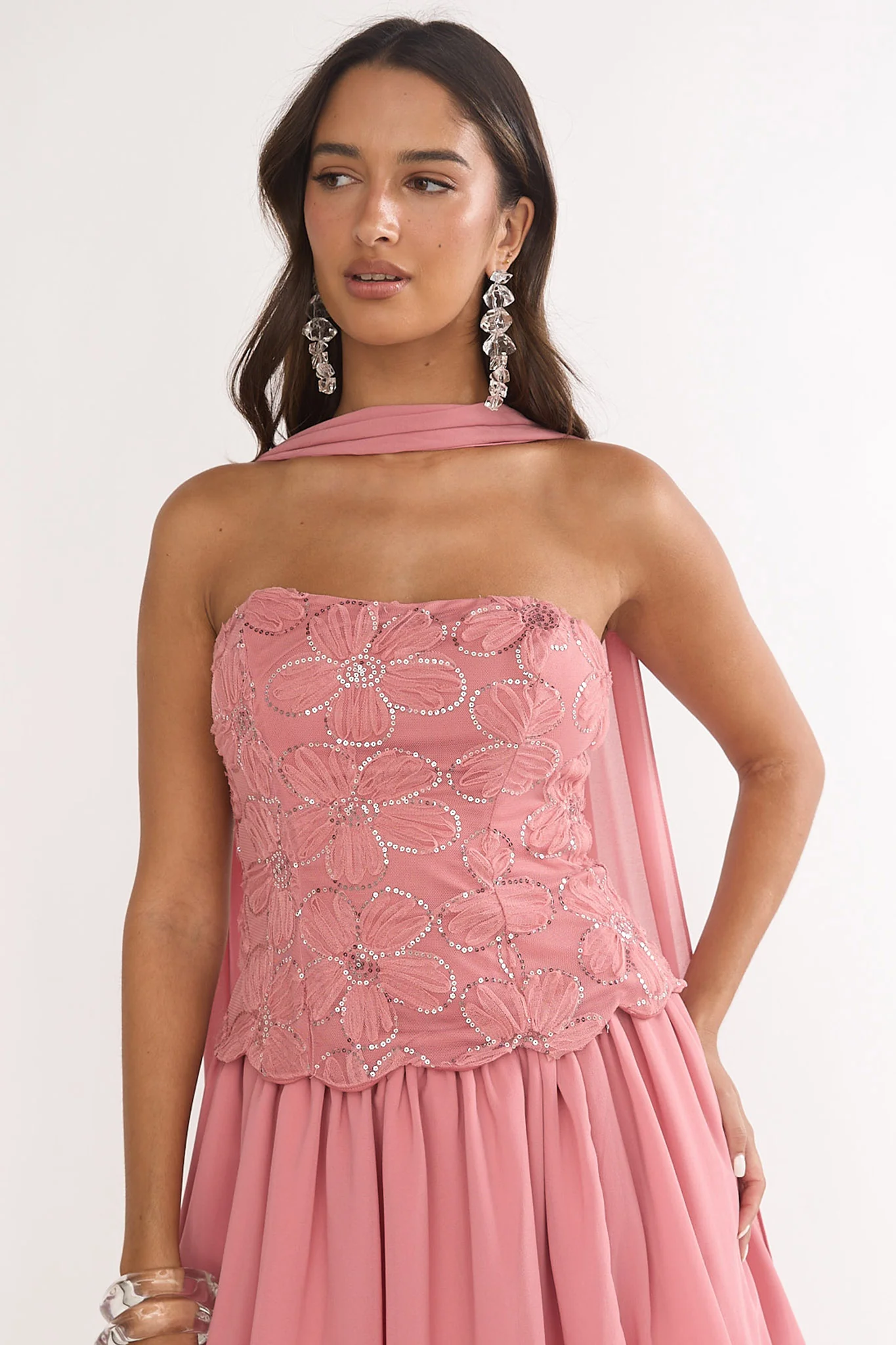 Sunset Serenade Embellished Strapless Top Rose - Image 5
