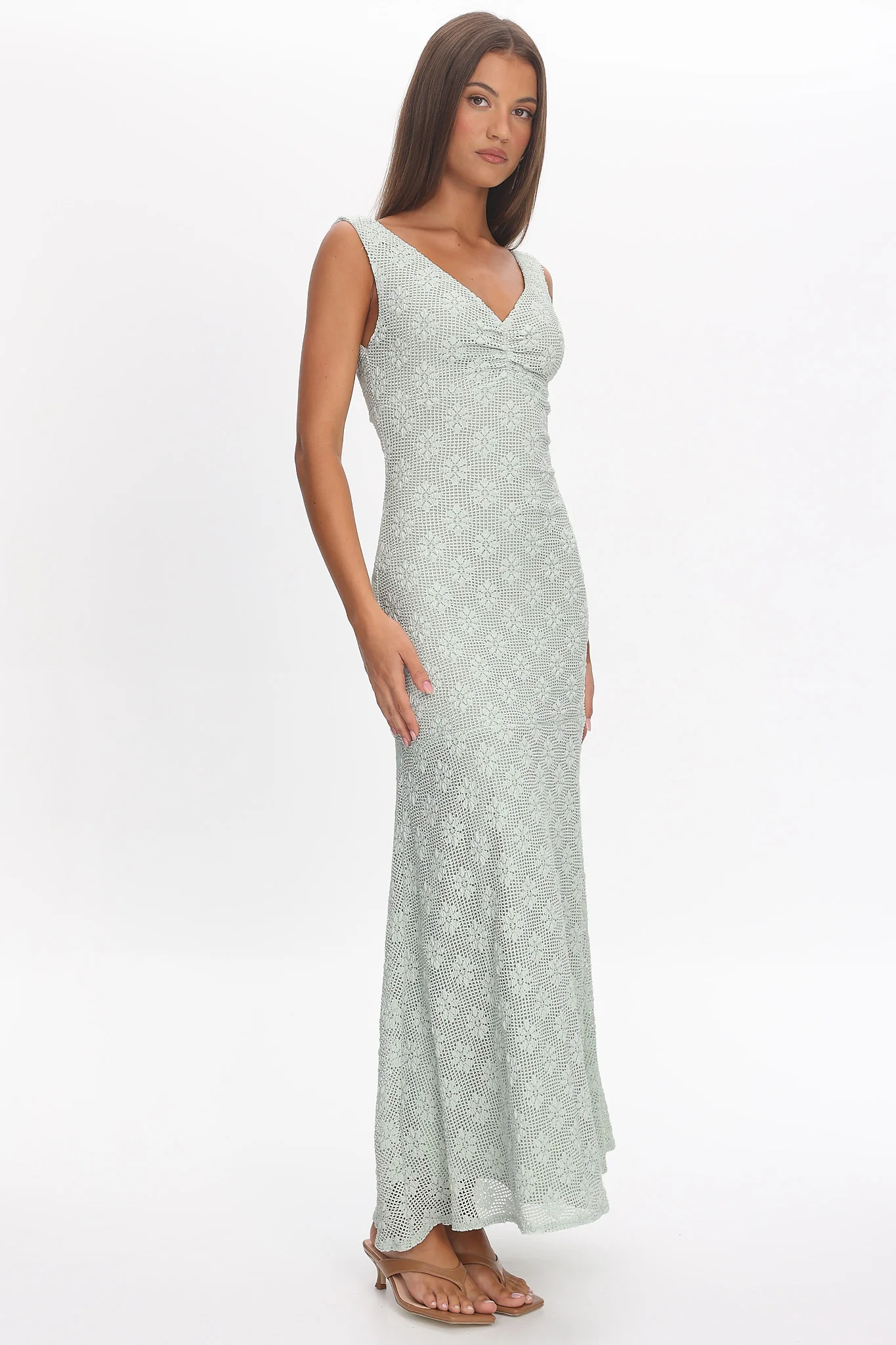 Sunshine Girl Crochet Maxi Dress Sage - Image 2