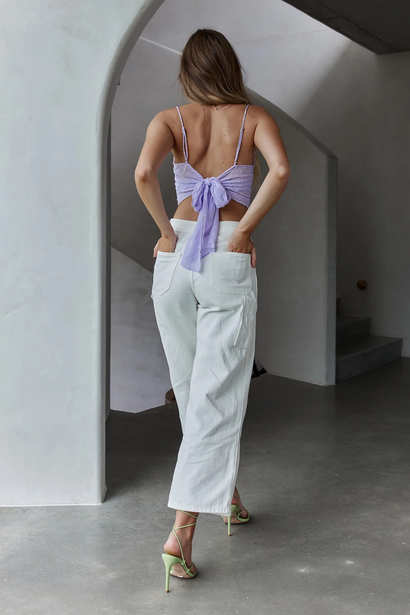 Sunshine Lover Sweetheart Neckline Tied Back Crop Top Lilac - Image 8
