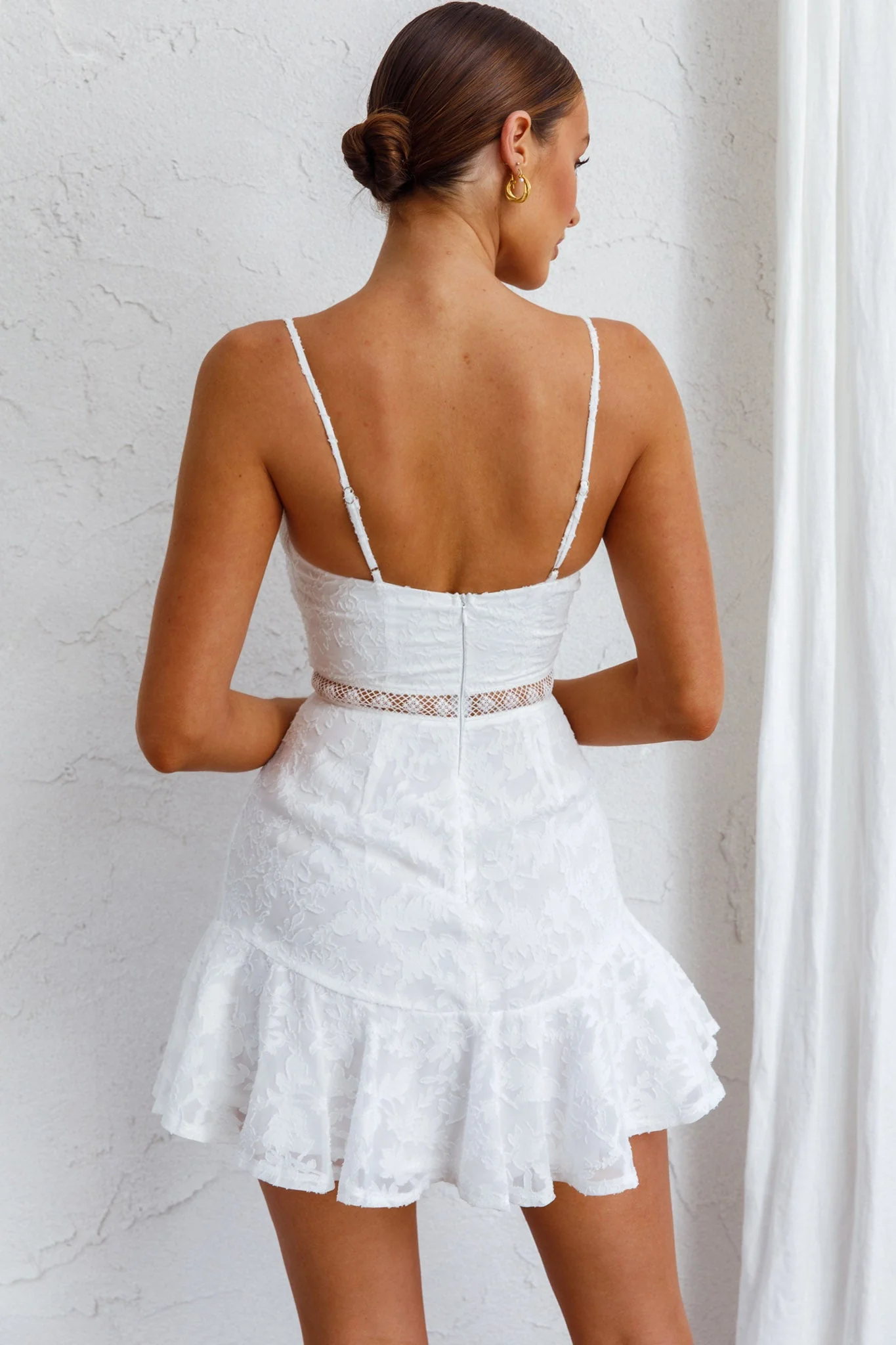 Surabaya Twist Bust Textured Mini Dress White - Image 2