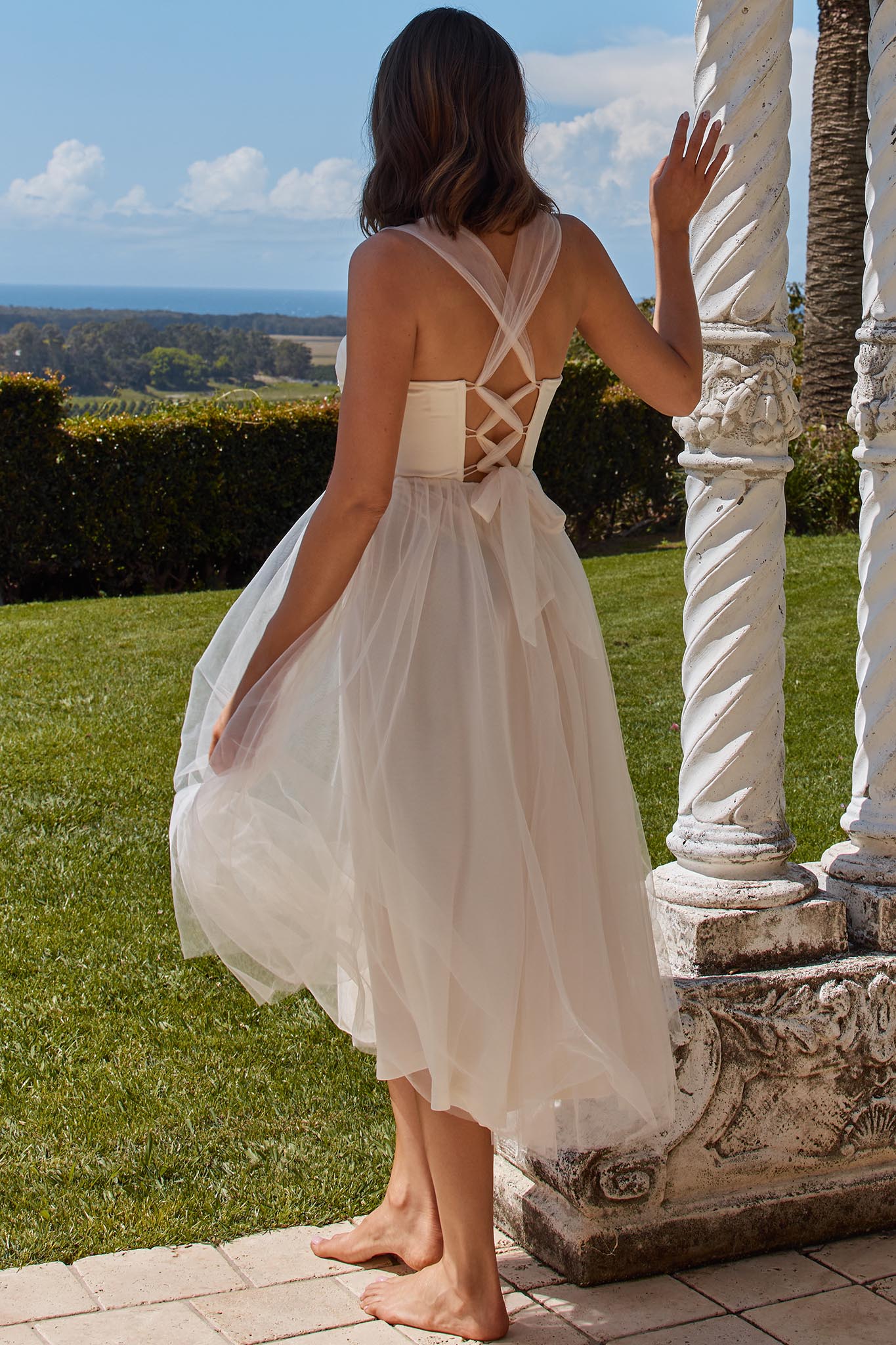 Surreal Lace-Up Back Tulle Midi Dress Butter - Image 2