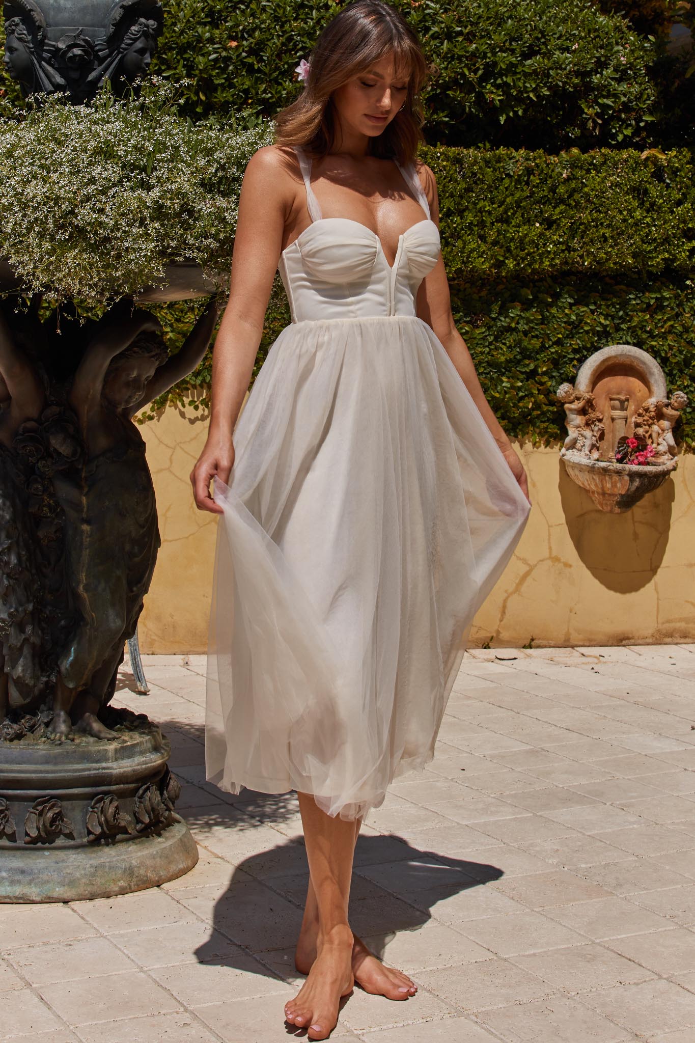 Surreal Lace-Up Back Tulle Midi Dress Butter - Image 8
