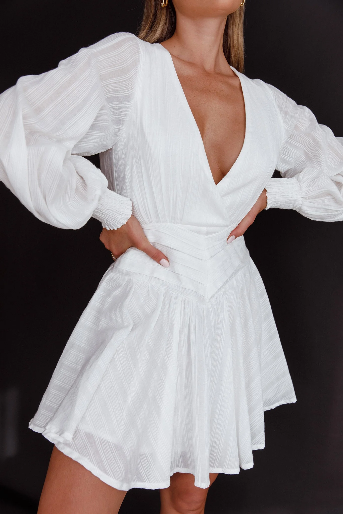 Sweet Escape Lantern Sleeve Pintuck Dress White - Image 5