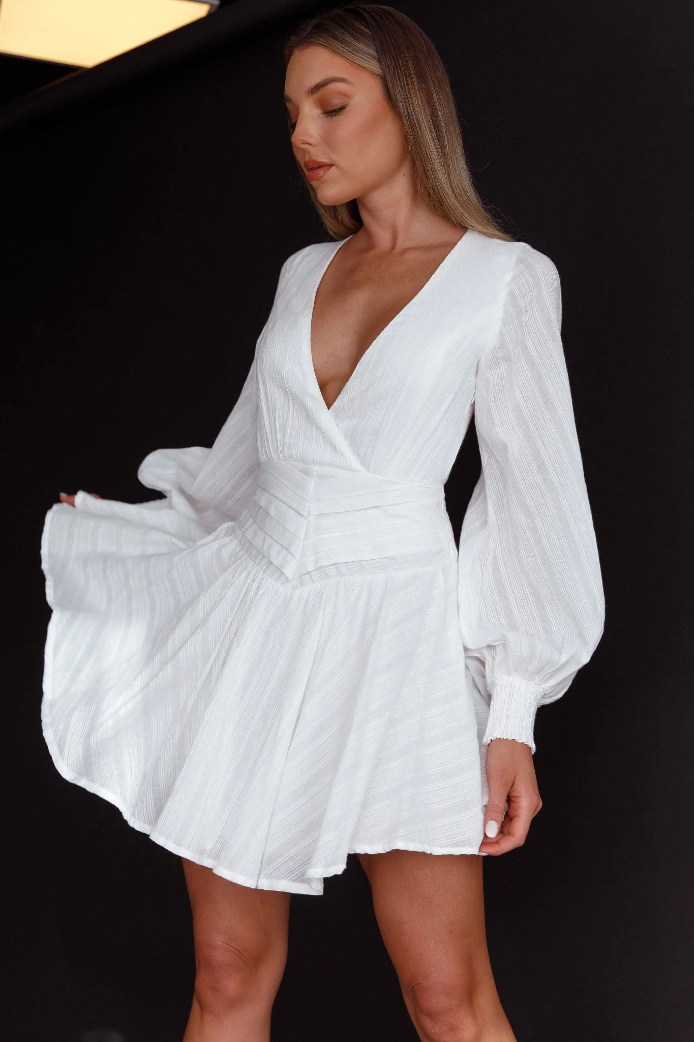 Sweet Escape Lantern Sleeve Pintuck Dress White - Image 6