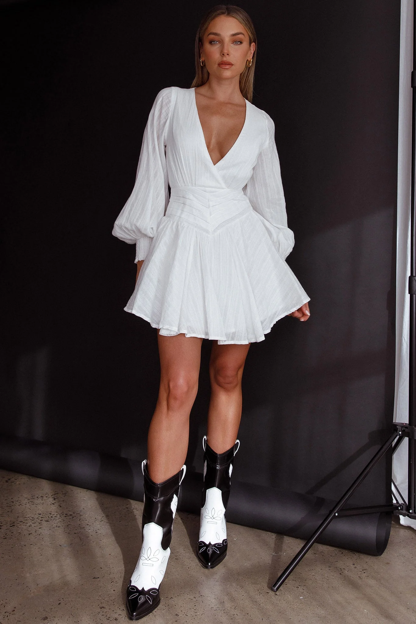 Sweet Escape Lantern Sleeve Pintuck Dress White - Image 7