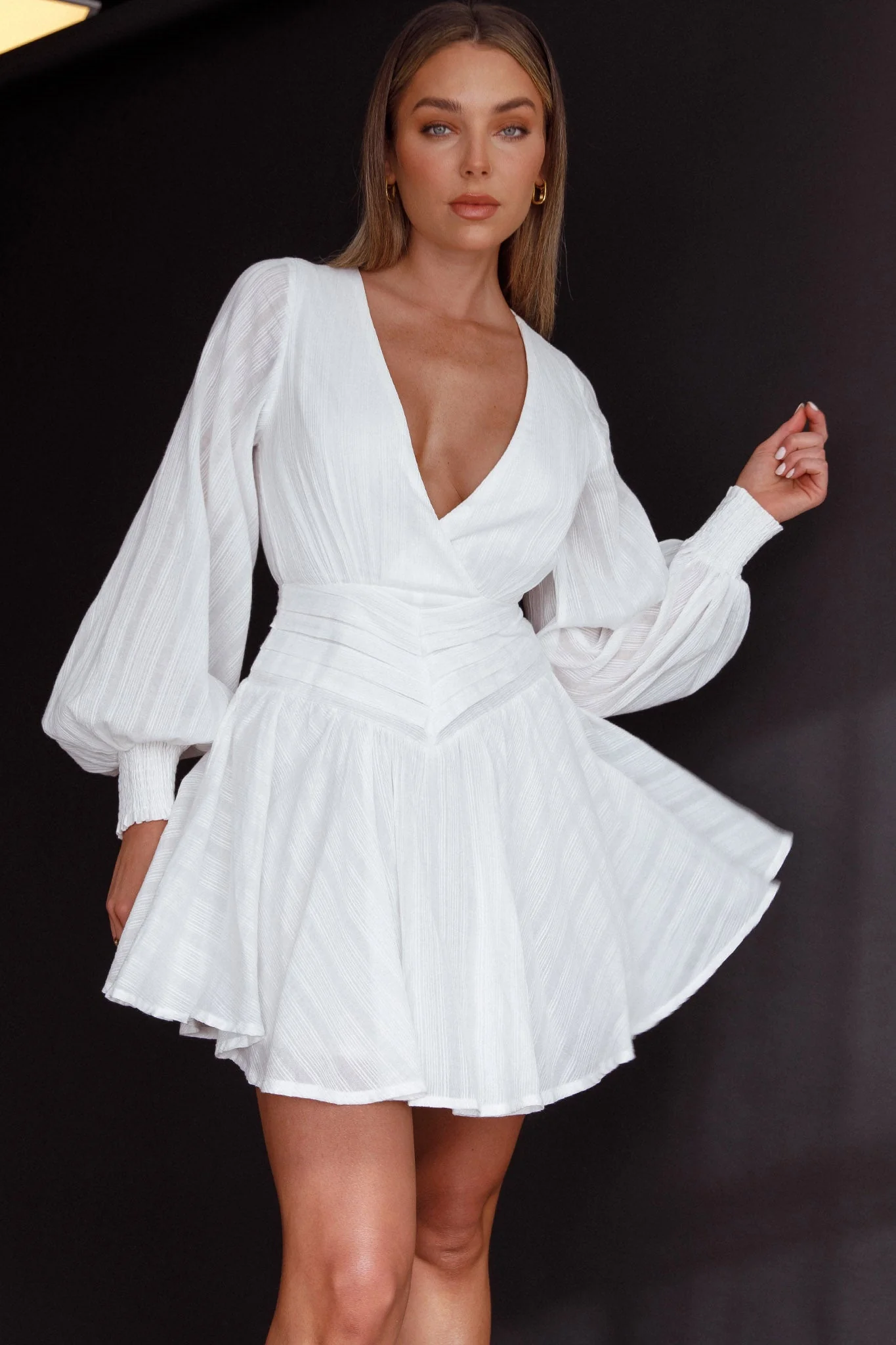 Sweet Escape Lantern Sleeve Pintuck Dress White - Image 8