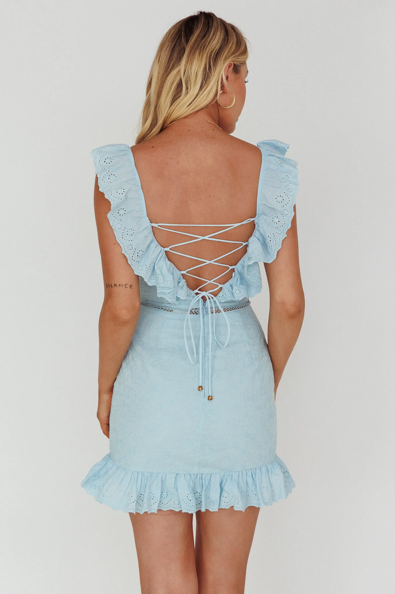 Sweet Melody Sweetheart Neckline Off-Shoulder Dress Lace Steel Blue - Image 2