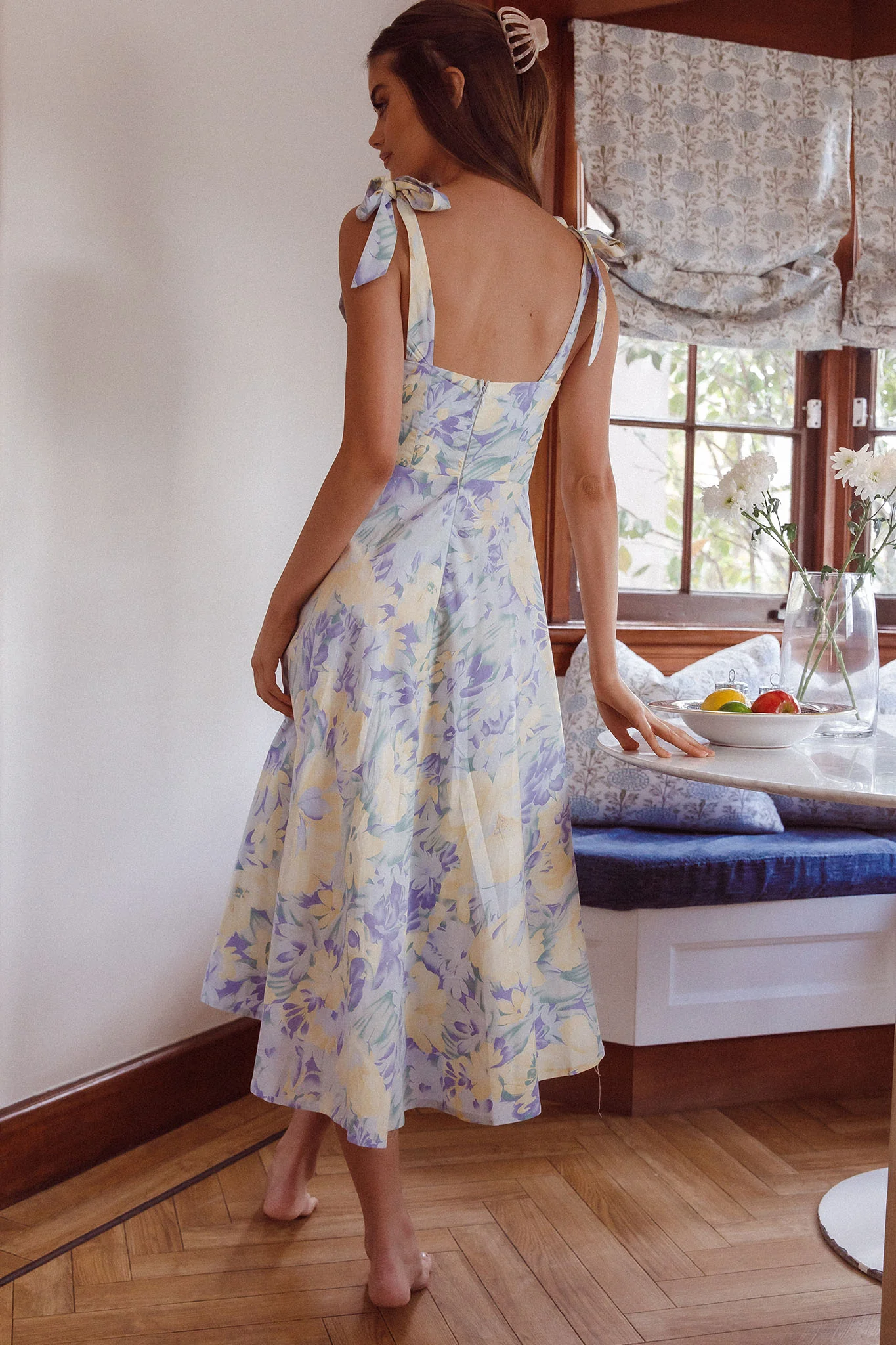 Sweet Pea Tied Shoulder Midi Dress Floral Purple - Image 2
