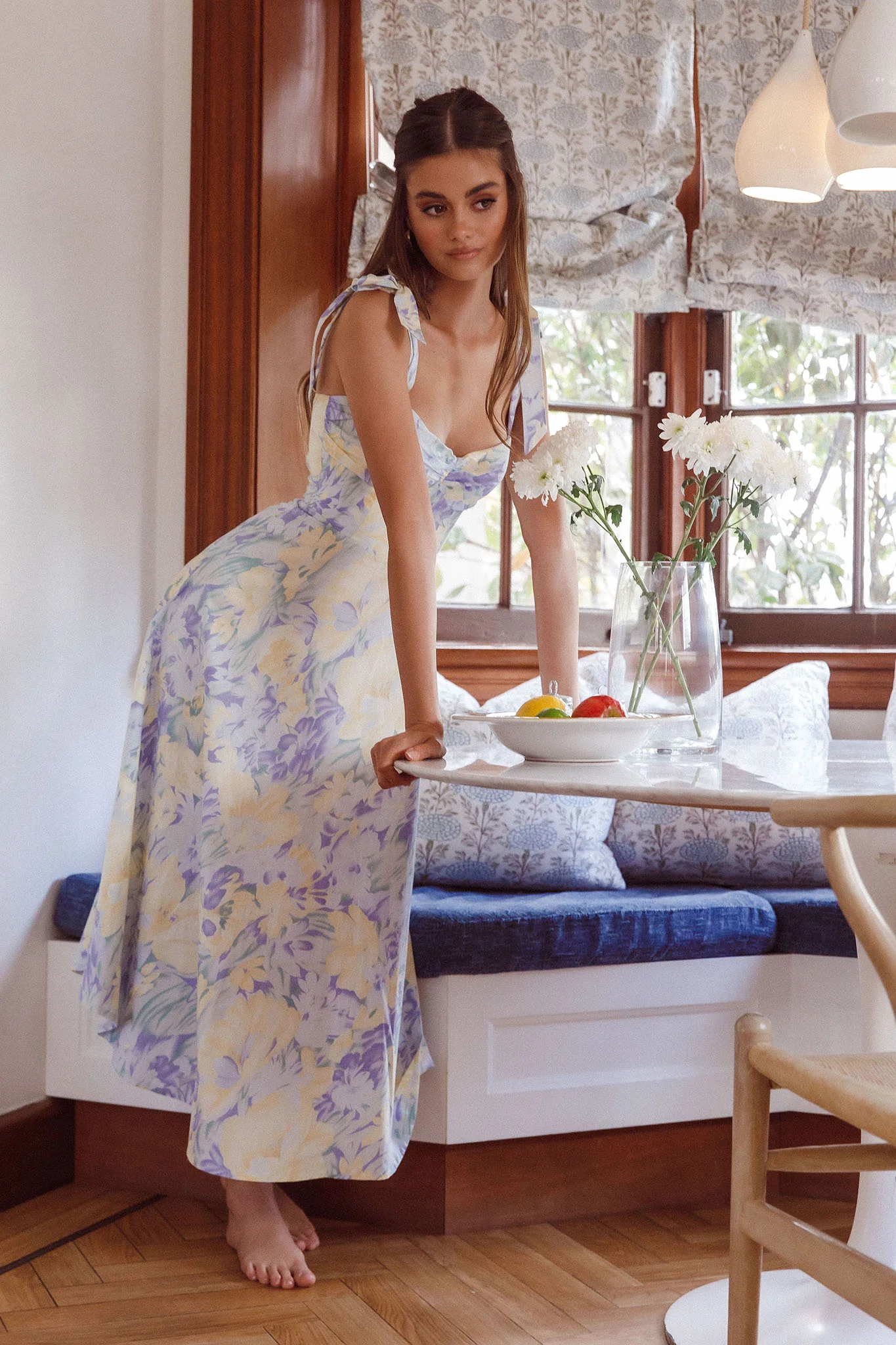 Sweet Pea Tied Shoulder Midi Dress Floral Purple - Image 5