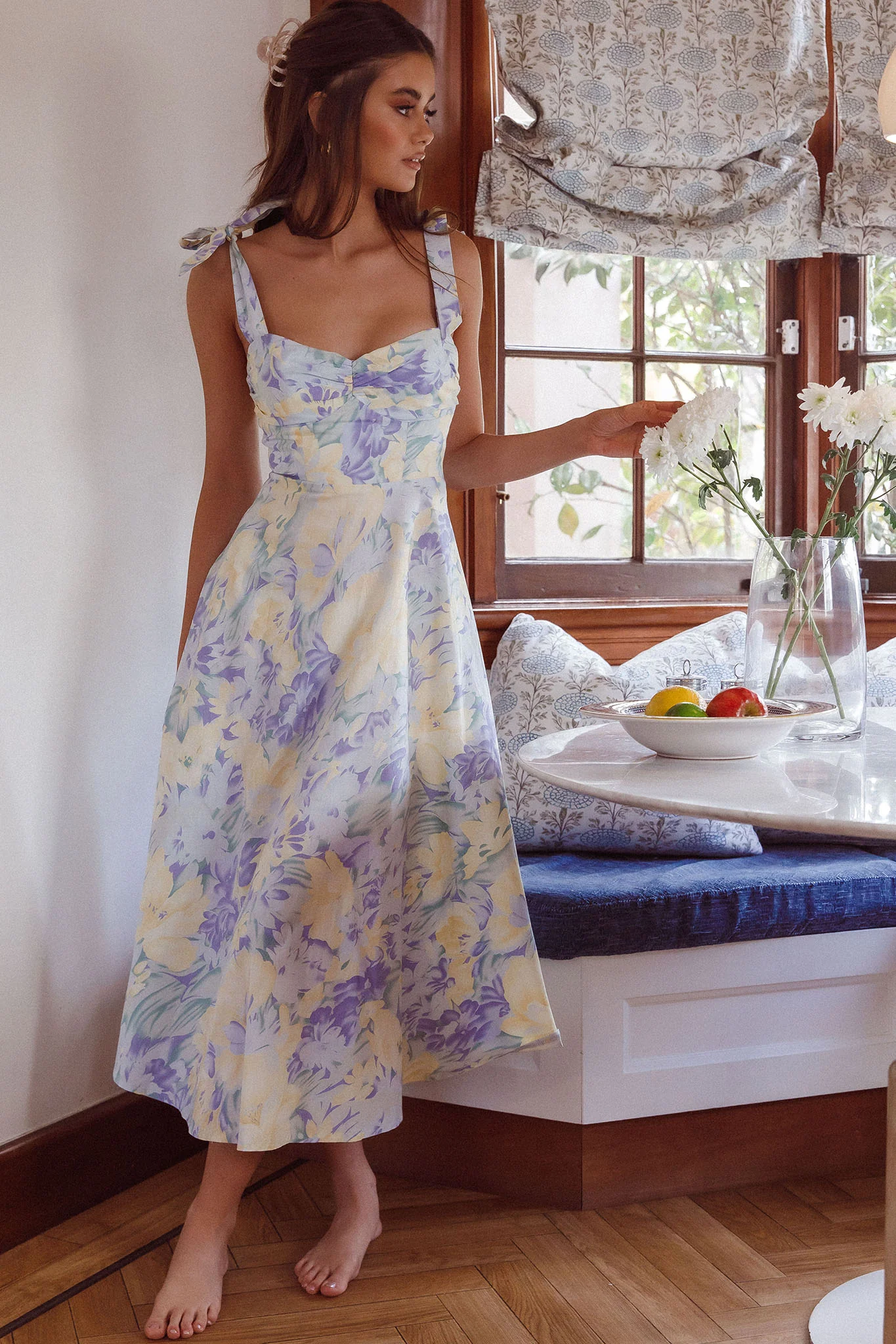 Sweet Pea Tied Shoulder Midi Dress Floral Purple - Image 6