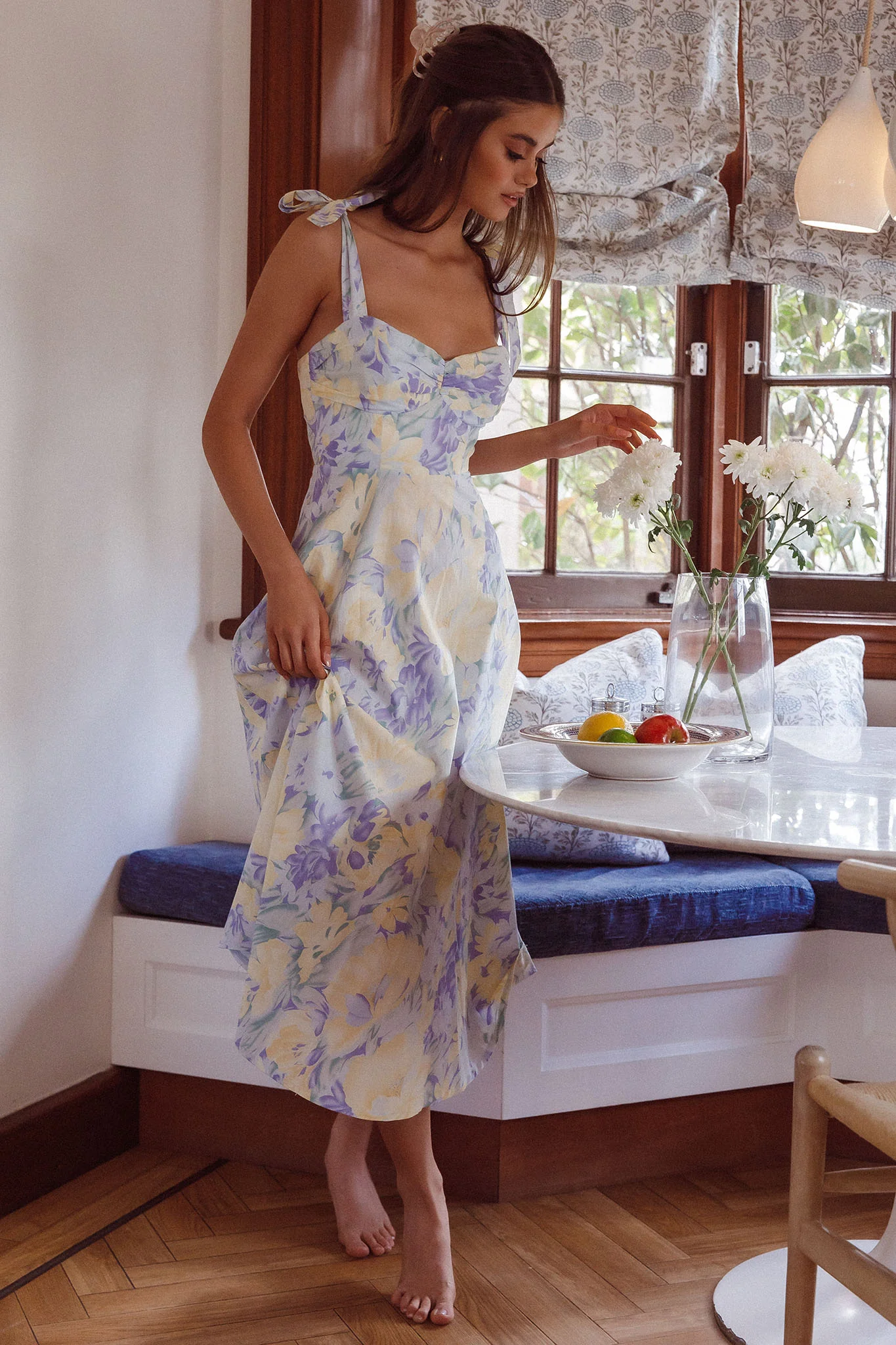 Sweet Pea Tied Shoulder Midi Dress Floral Purple - Image 9
