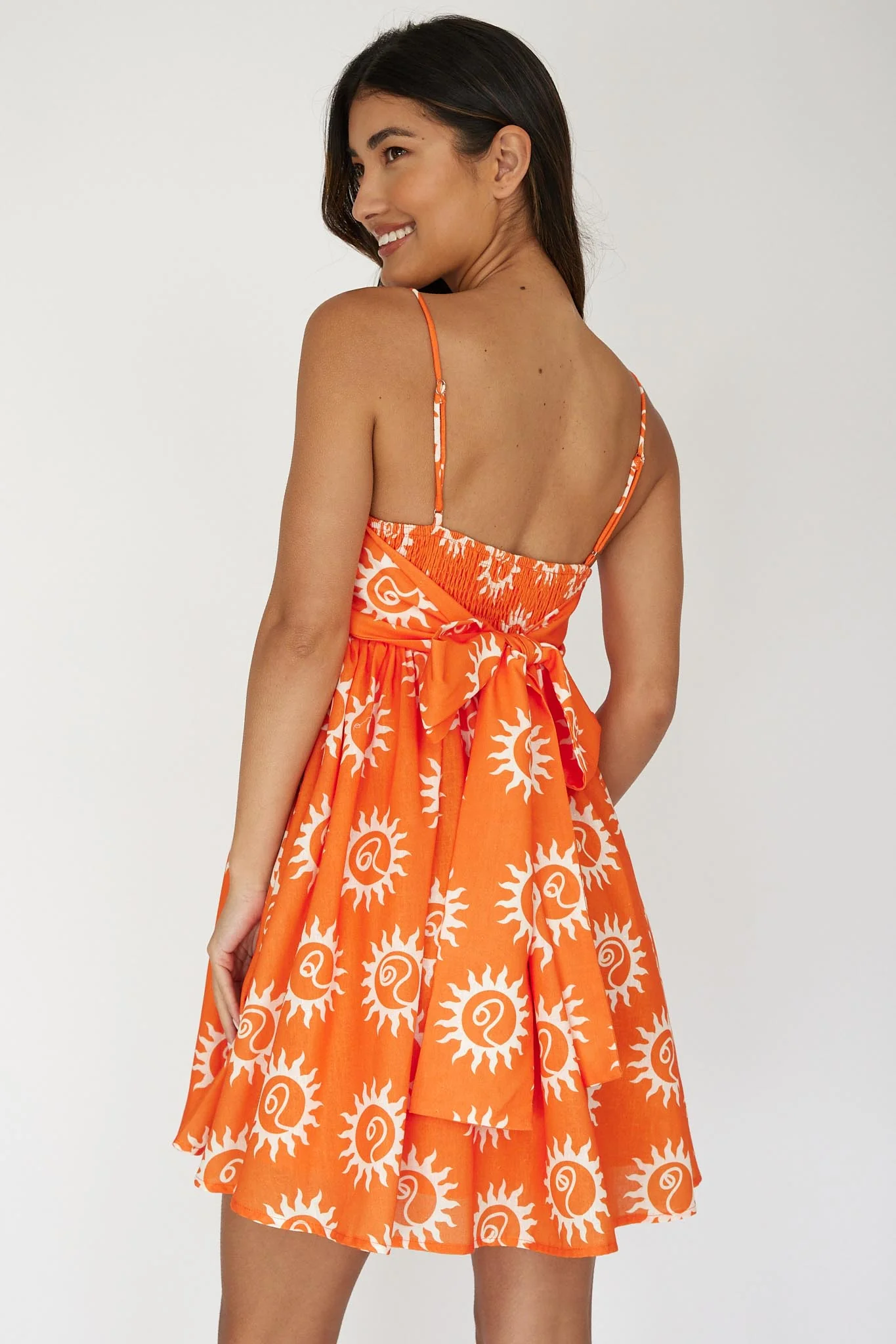 Sweet Solace Back Tie Mini Dress Sun Orange - Image 2