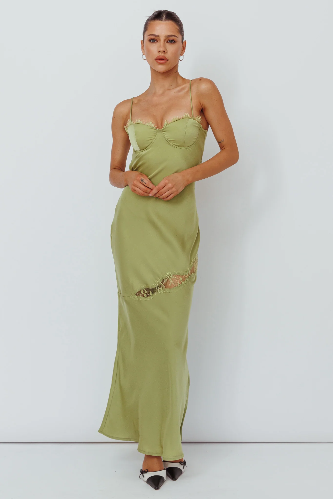 Sweet Talker Lace Trim Midi Dress Lime - Image 5