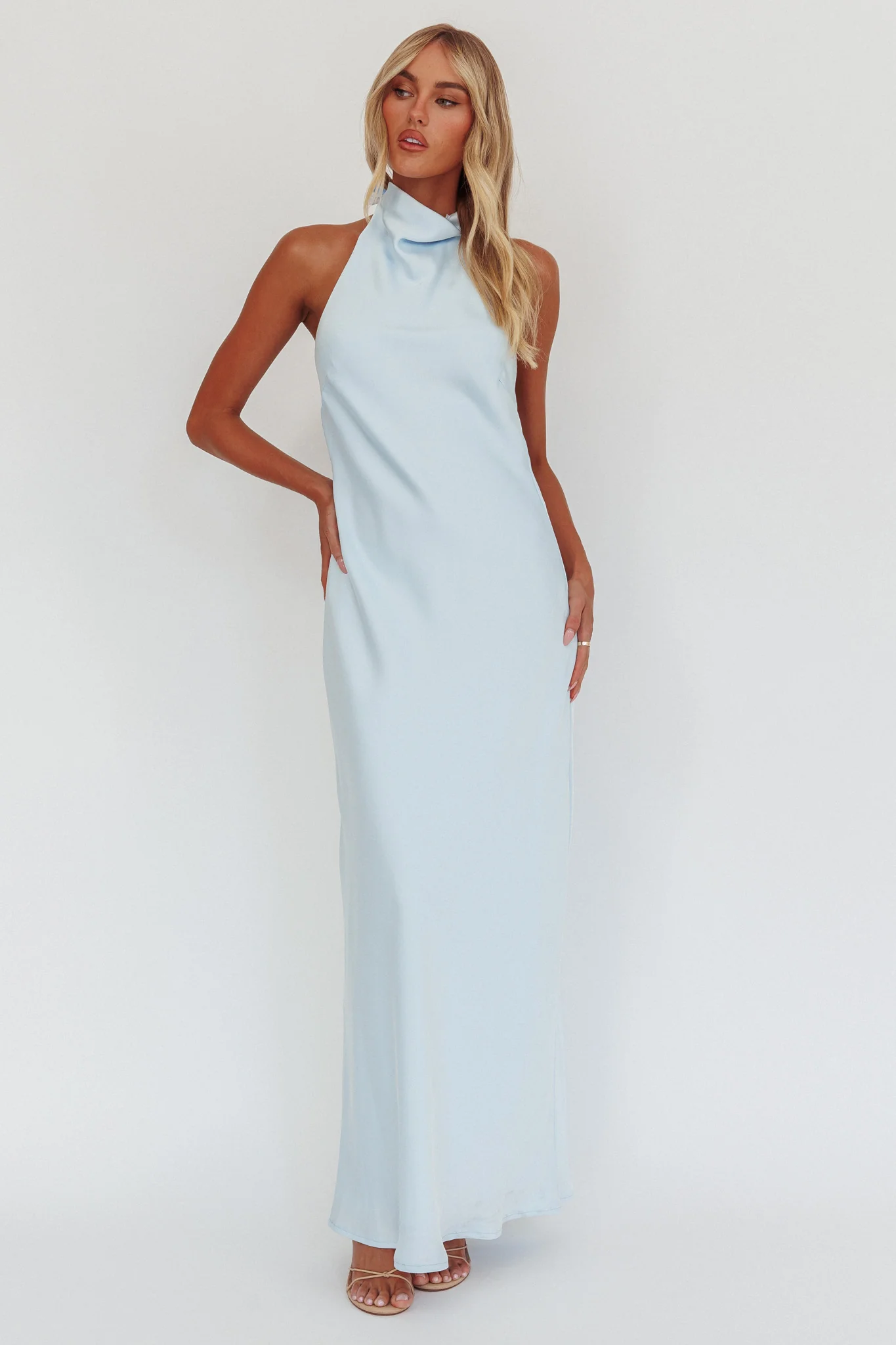 Sweetest Sundays Halterneck Open Back Dress Baby Blue - Image 5