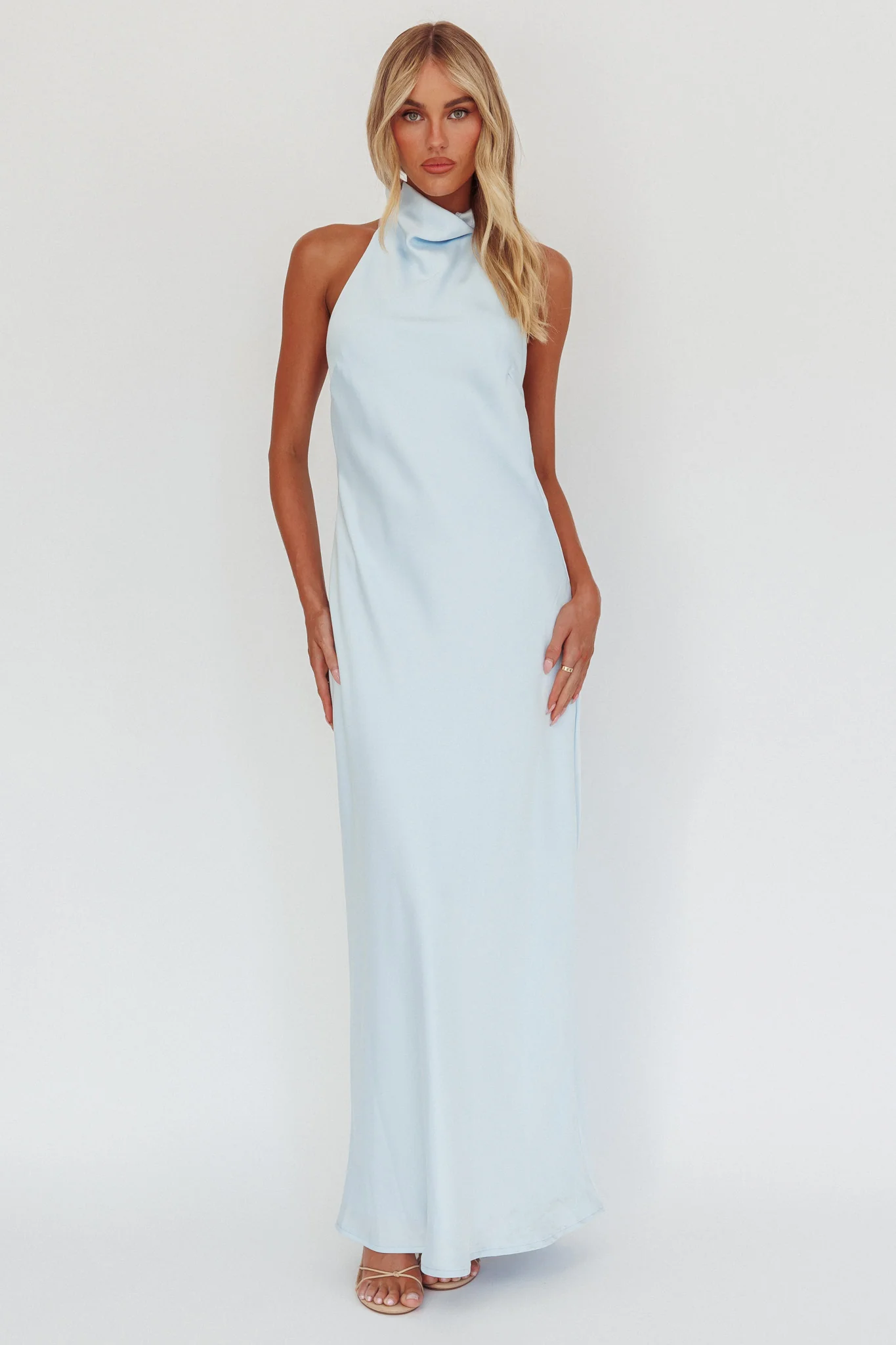 Sweetest Sundays Halterneck Open Back Dress Baby Blue - Image 6