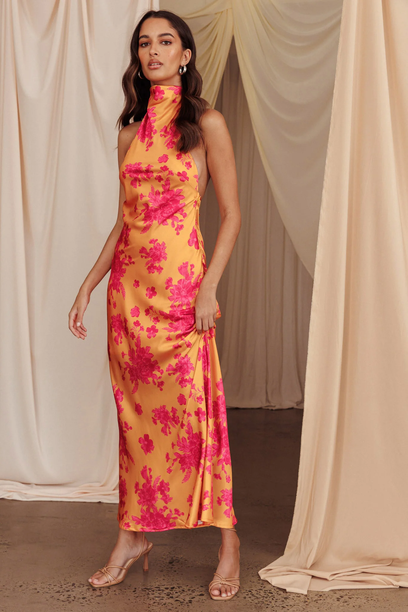Sweetest Sundays Halterneck Open Back Dress Orange - Image 4