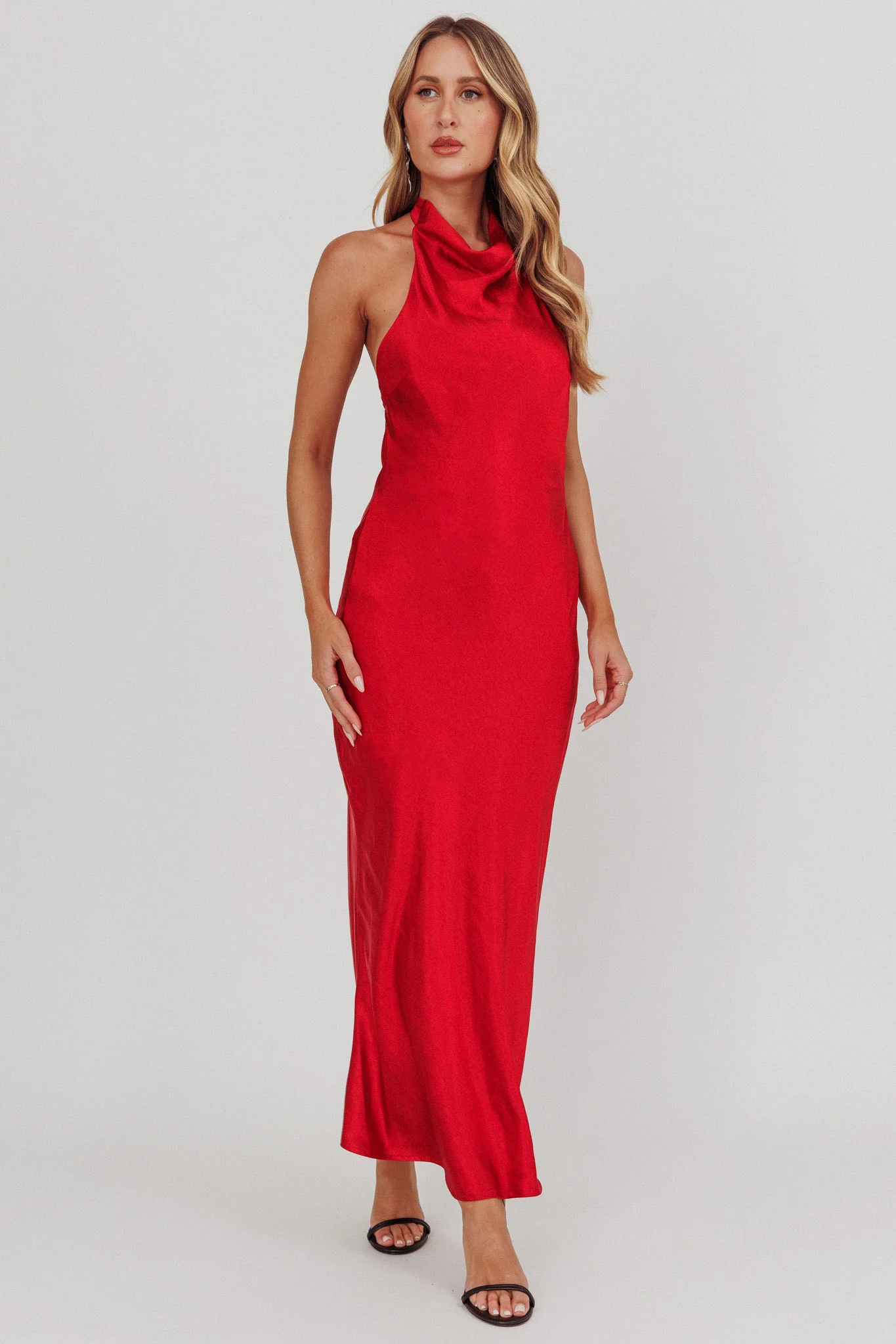 Sweetest Sundays Halterneck Open Back Dress Red - Image 4