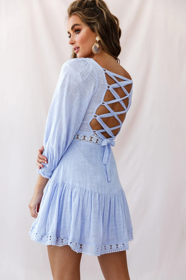 Sweetheart Corset-Back Lantern Sleeve Dress Lavender - Image 3