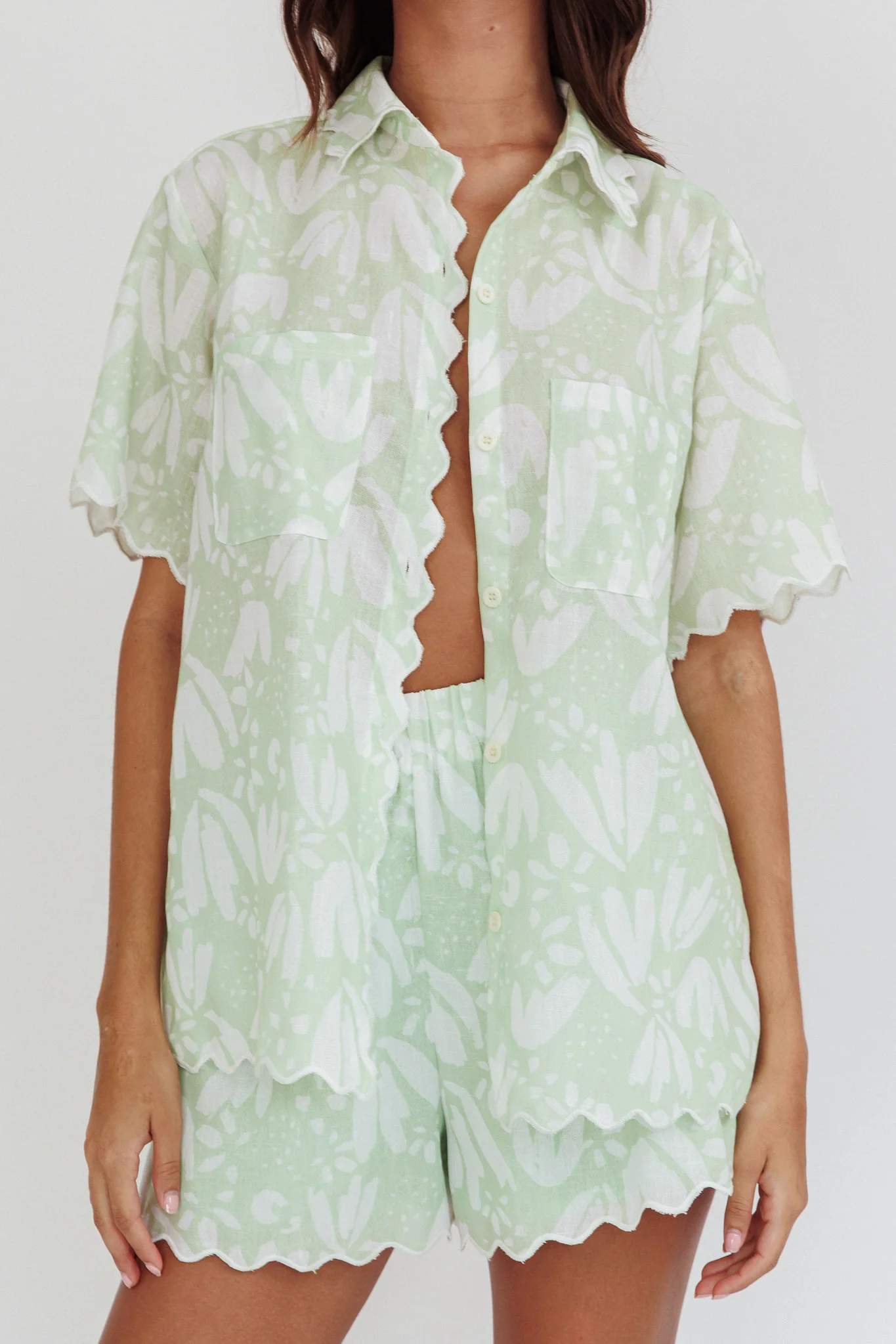 Swing Of Things Scalloped Edge Shirt Print Sage - Image 5