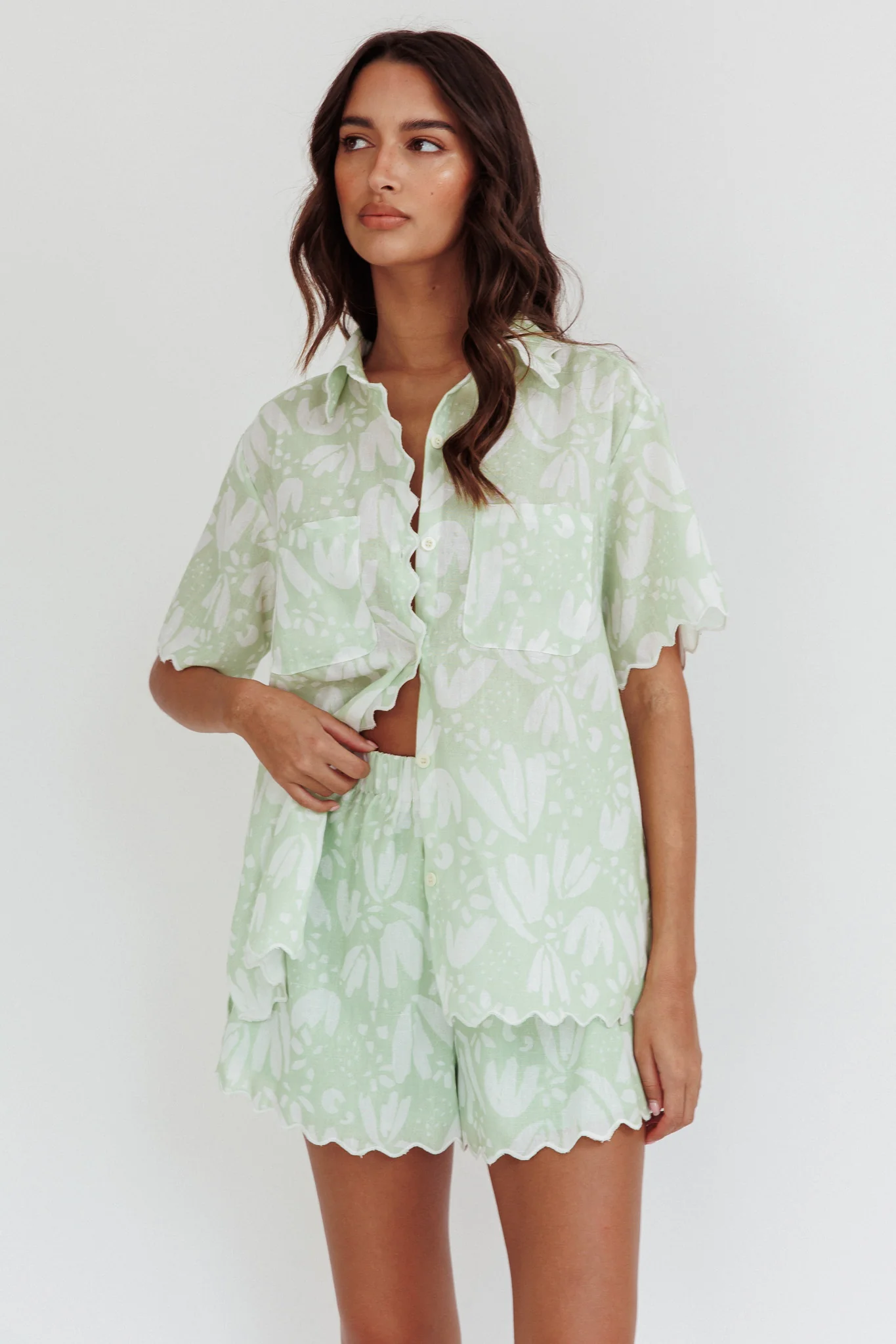 Swing Of Things Scalloped Edge Shirt Print Sage - Image 6