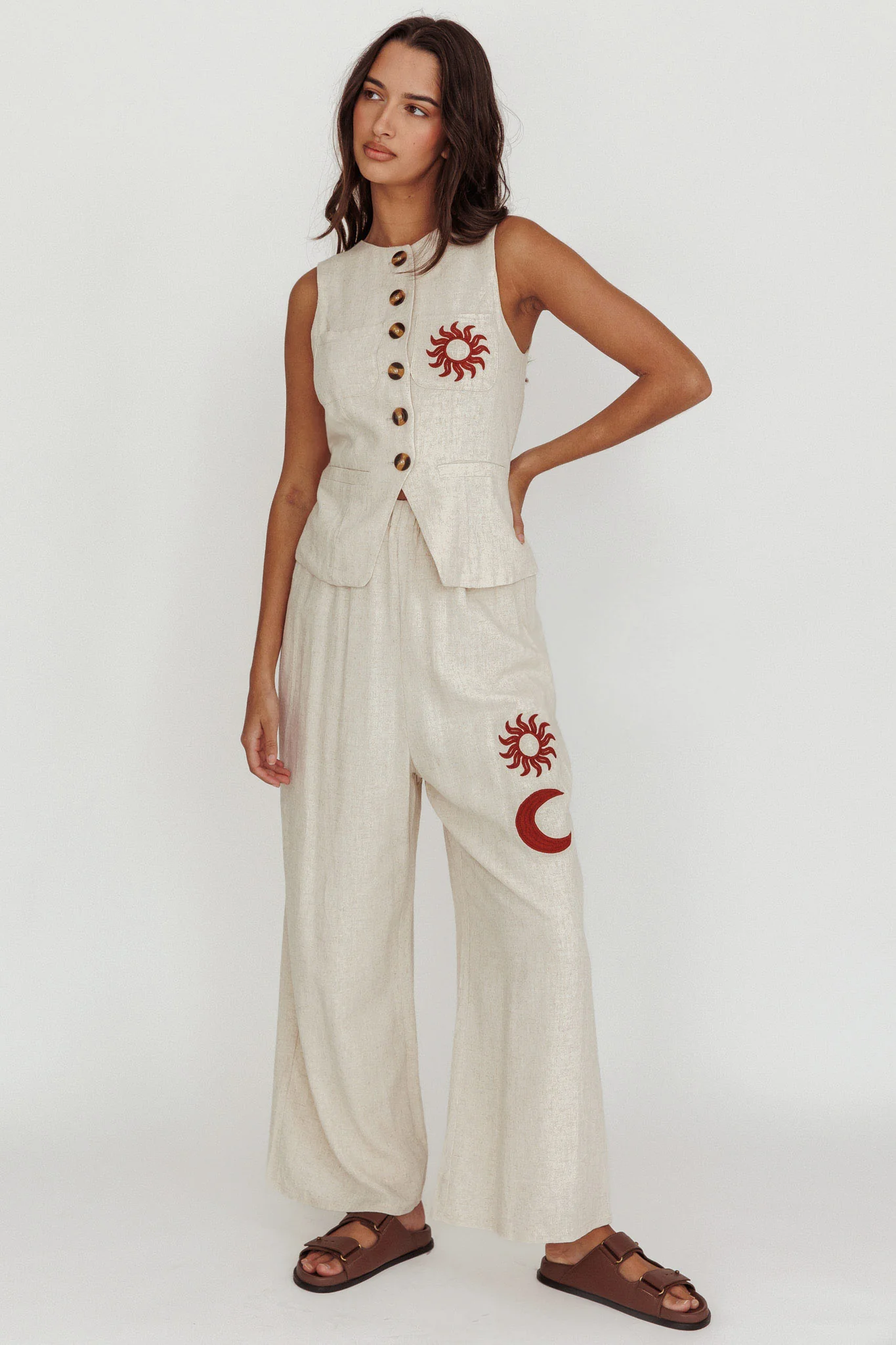 Swing Of Things Sun And Moon Wide Leg Pants Oat - Image 2