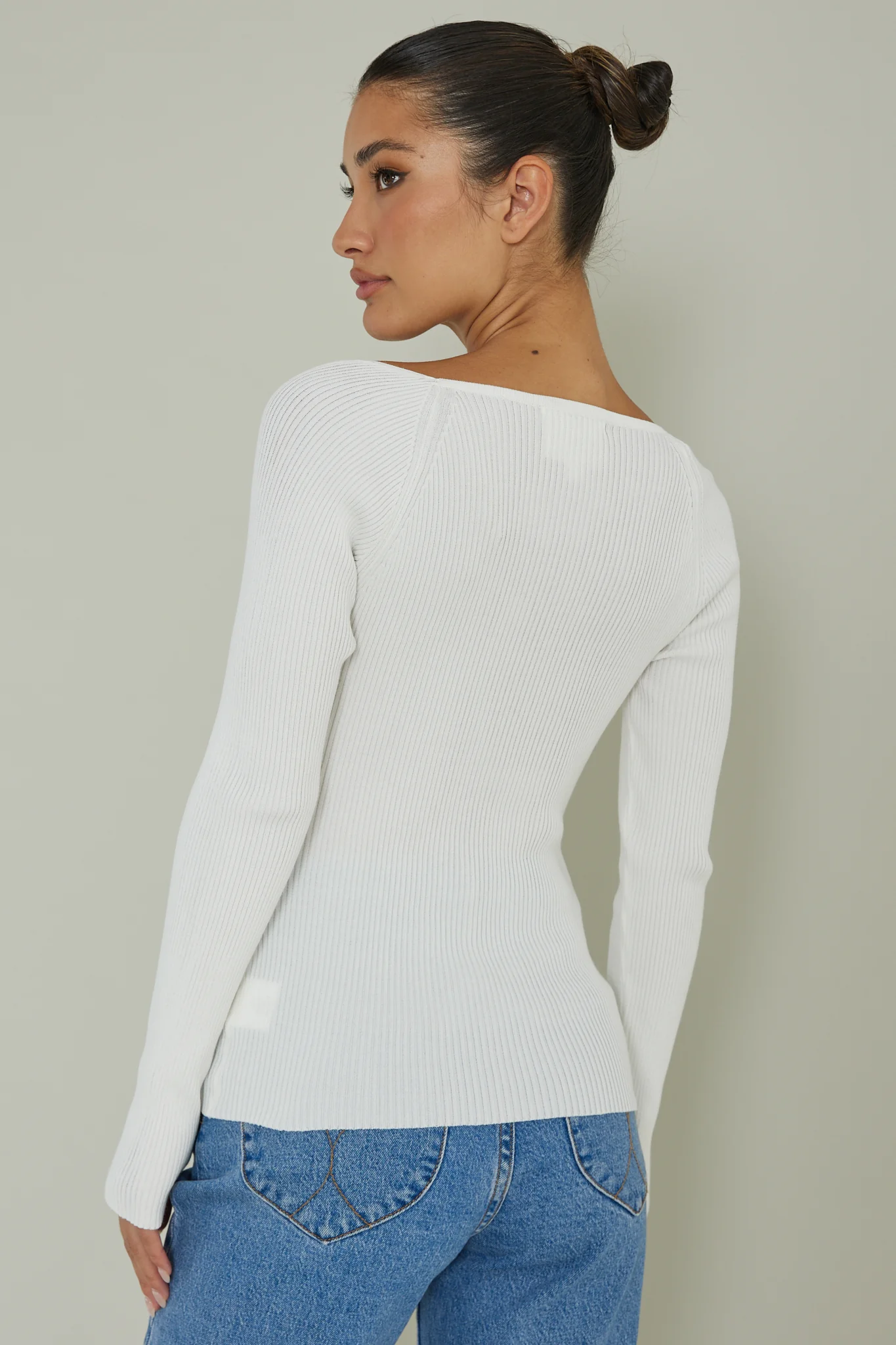 Switch Focus Long Sleeve Knit Top White - Image 2