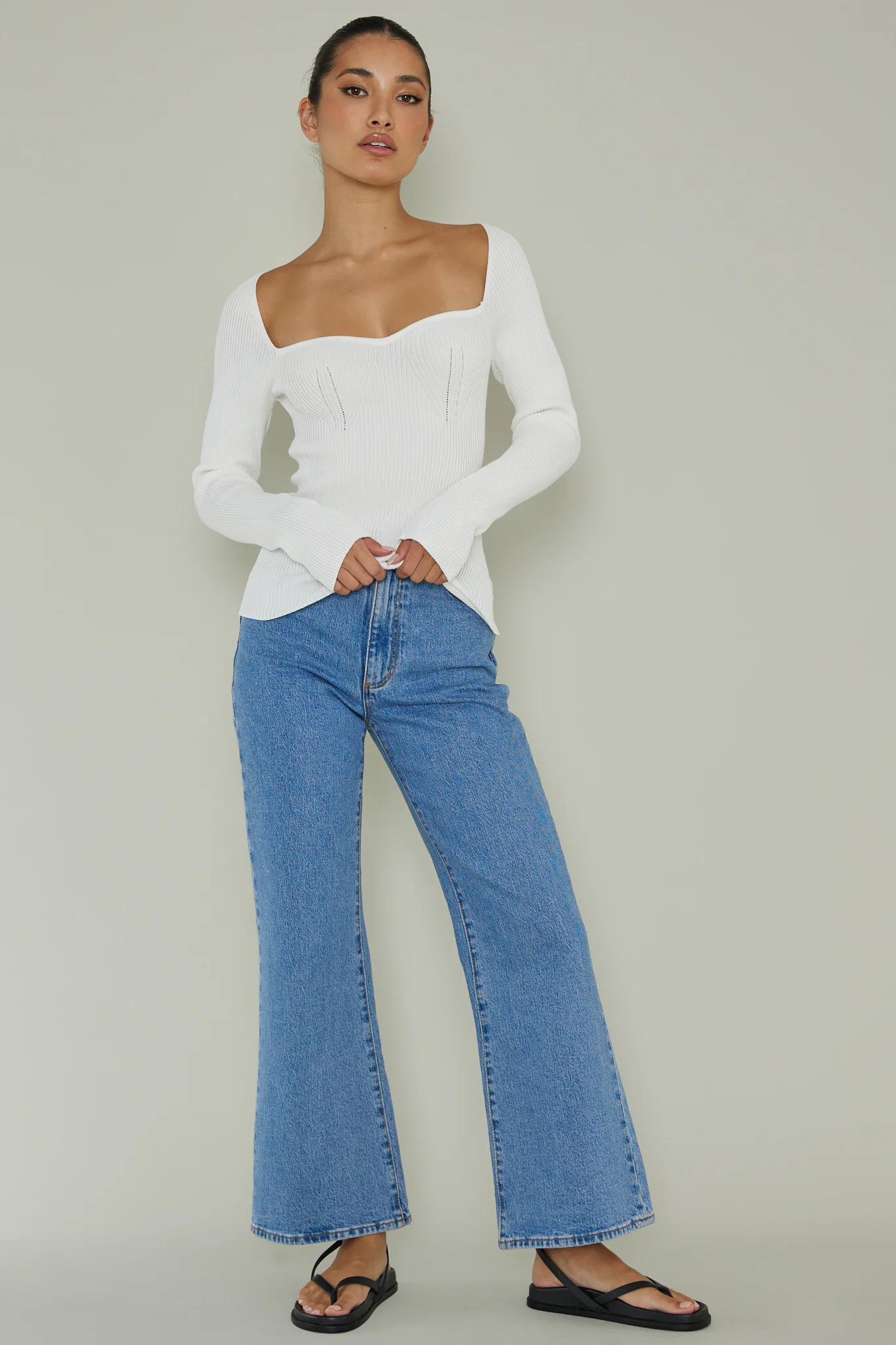 Switch Focus Long Sleeve Knit Top White - Image 3