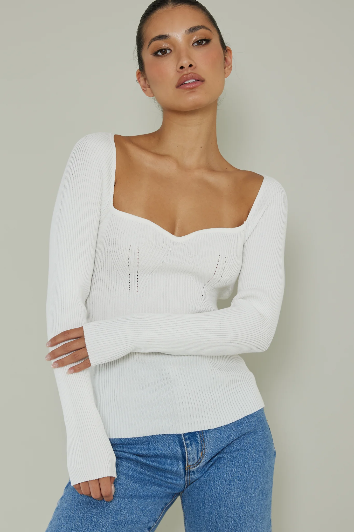 Switch Focus Long Sleeve Knit Top White - Image 5