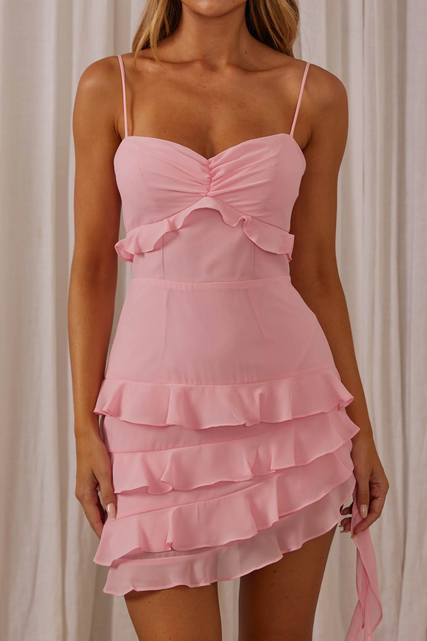 Swooning Ruffle Trim Mini Dress Pink - Image 2