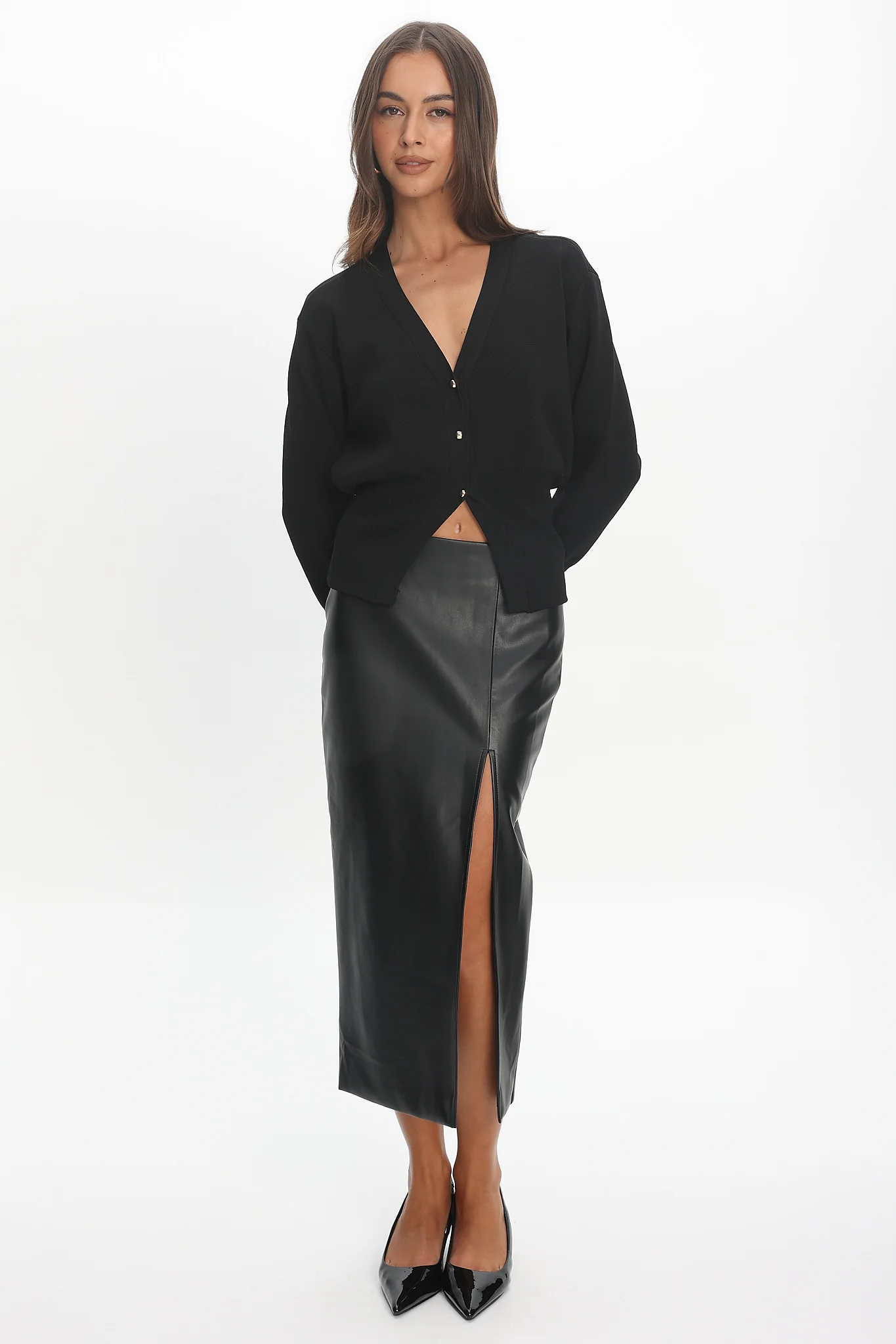 Sybil Faux Leather Midi Skirt Black - Image 6