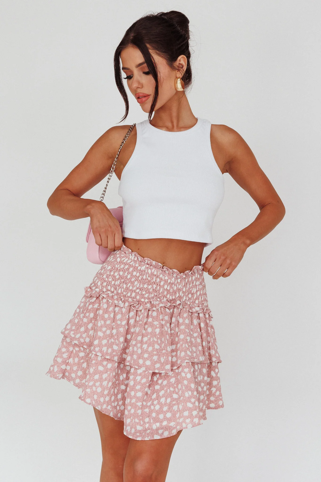 Sylvie Shirred Waist Layered Mini Skirt Pink - Image 2