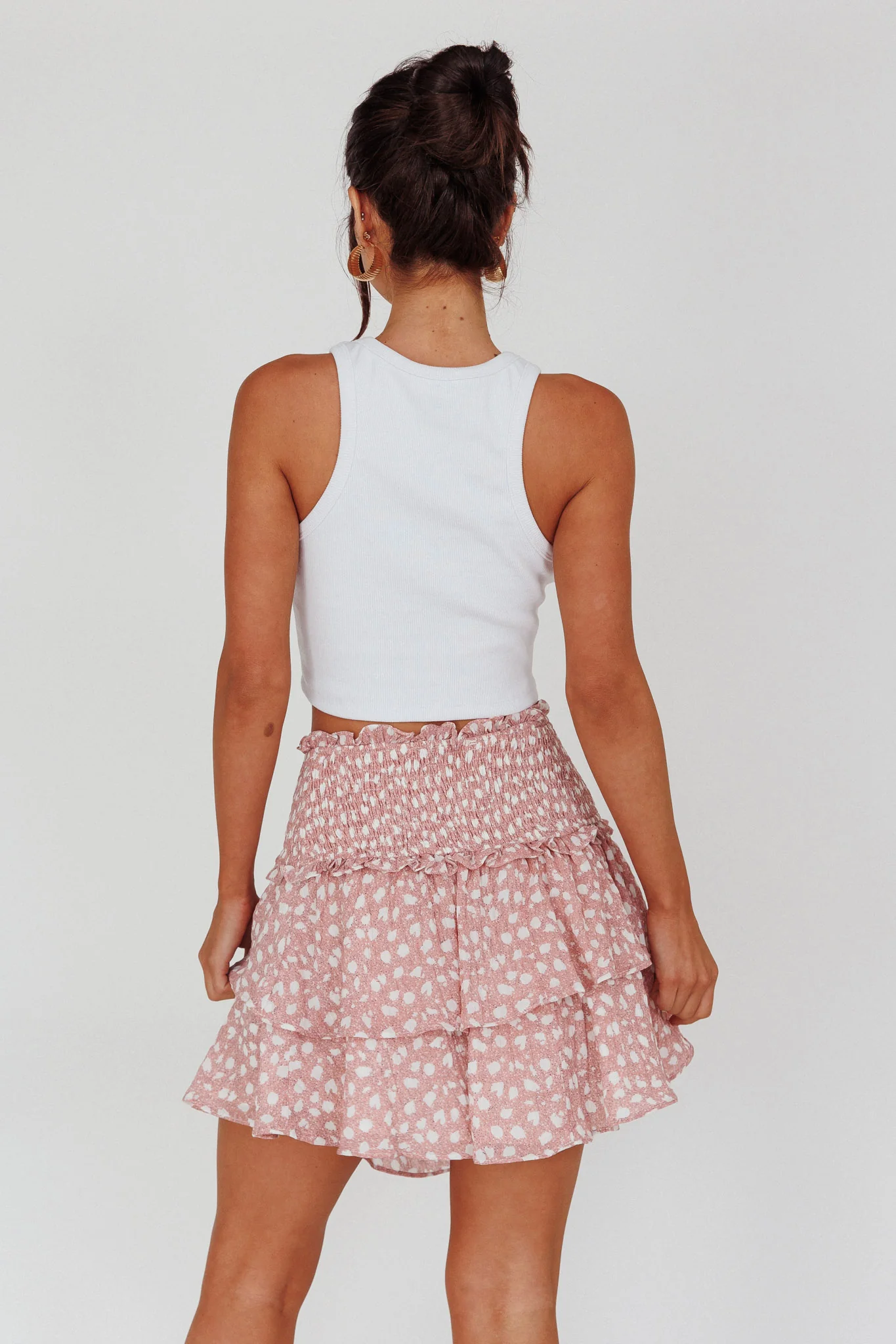 Sylvie Shirred Waist Layered Mini Skirt Pink - Image 3