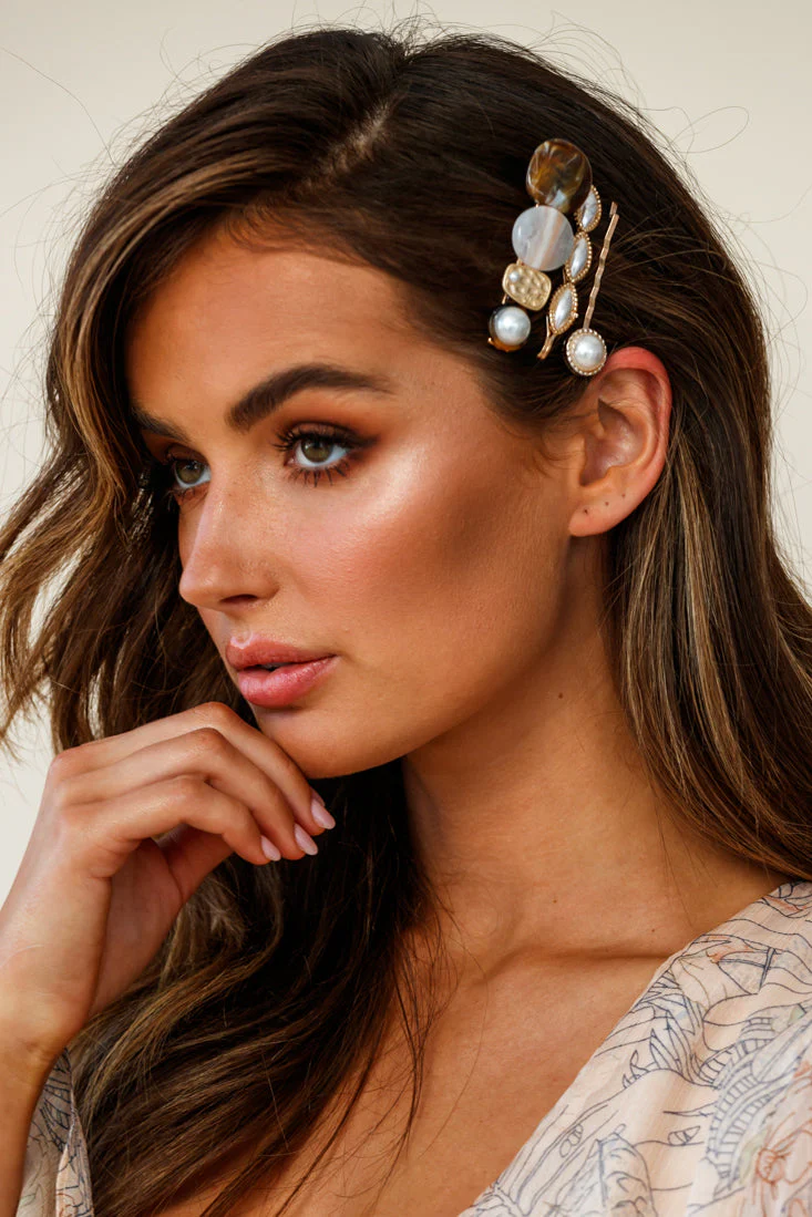 Tahiti Pearl And Tan Hair Clip Trio