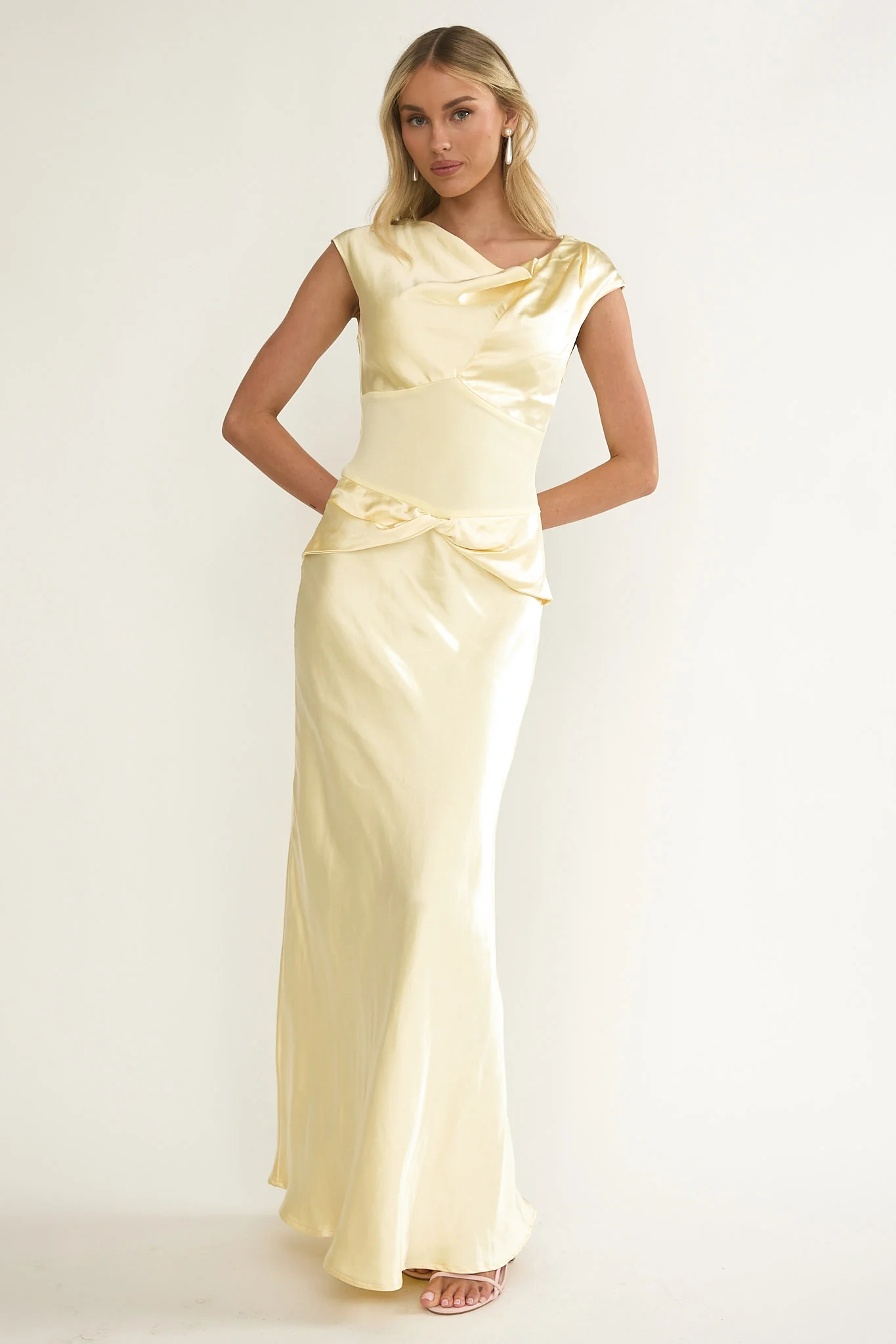 Tahlia Rae Mesh Waist Cap Sleeve Maxi Dress Butter - Image 4