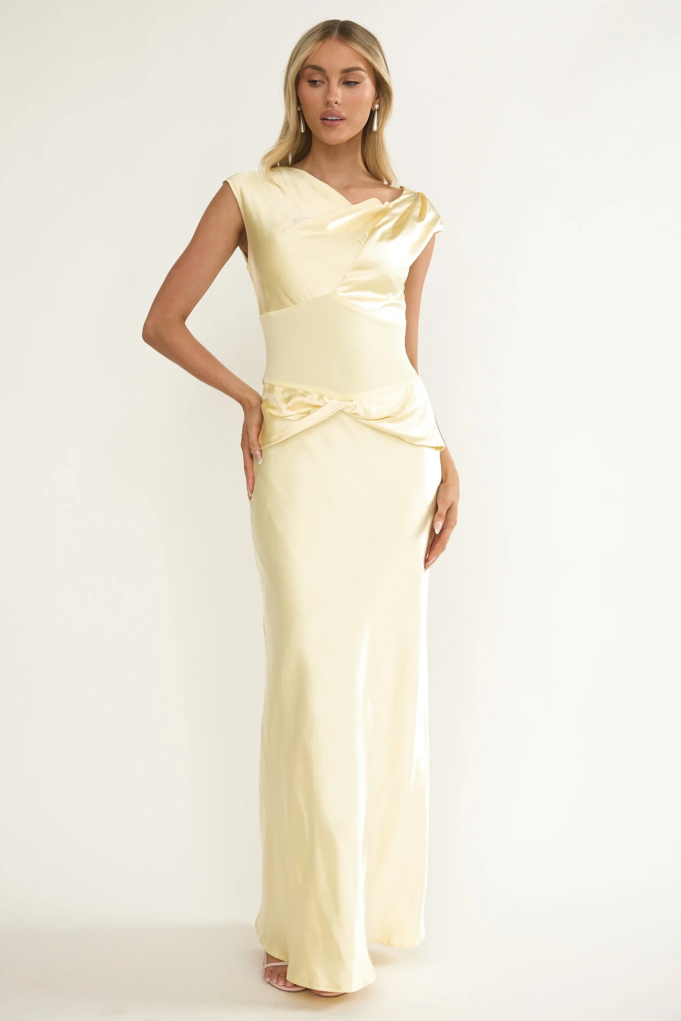 Tahlia Rae Mesh Waist Cap Sleeve Maxi Dress Butter - Image 5