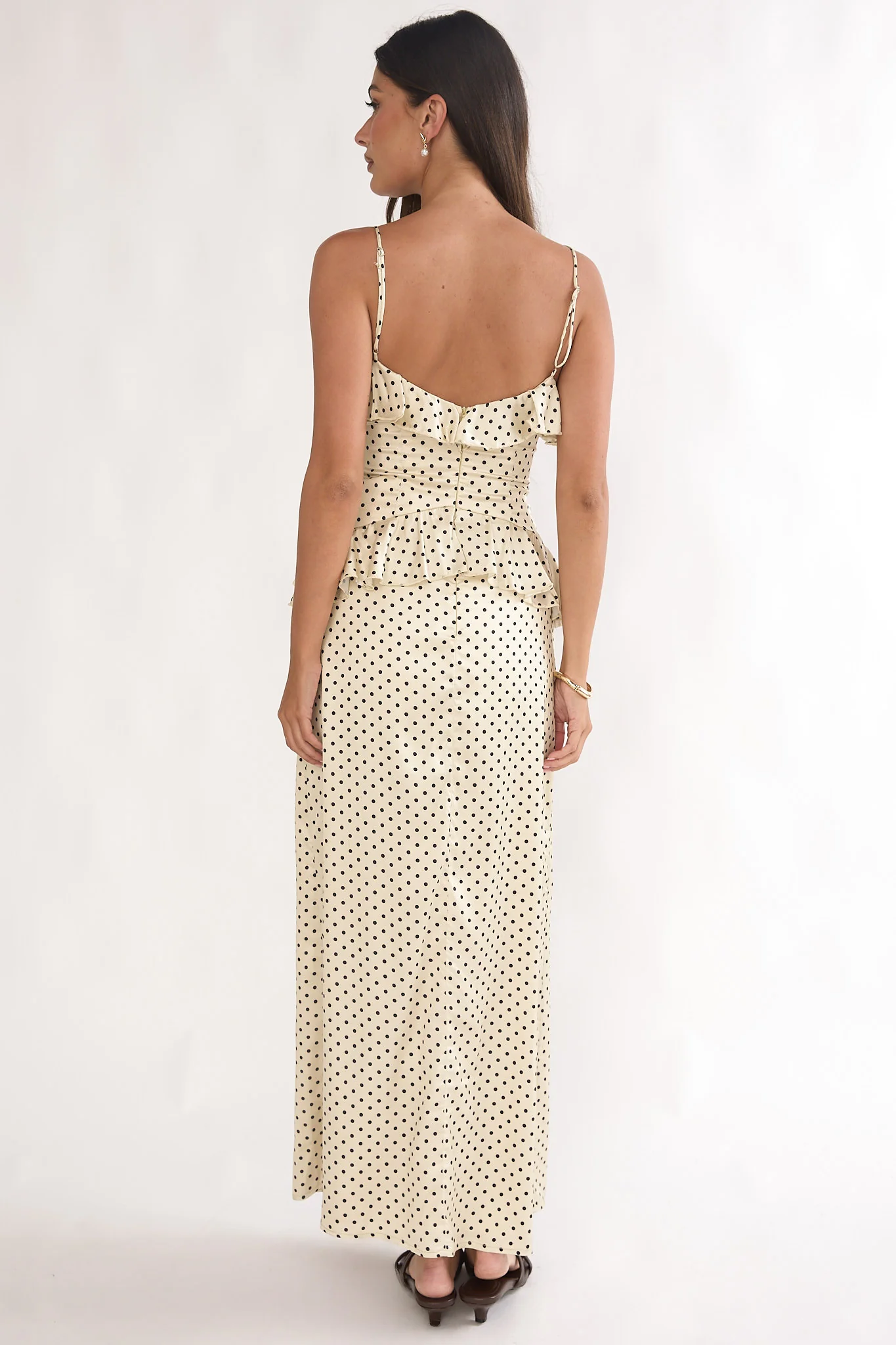 Tahlie Ruffle Trim Maxi Dress Polka Dot Butter - Image 3