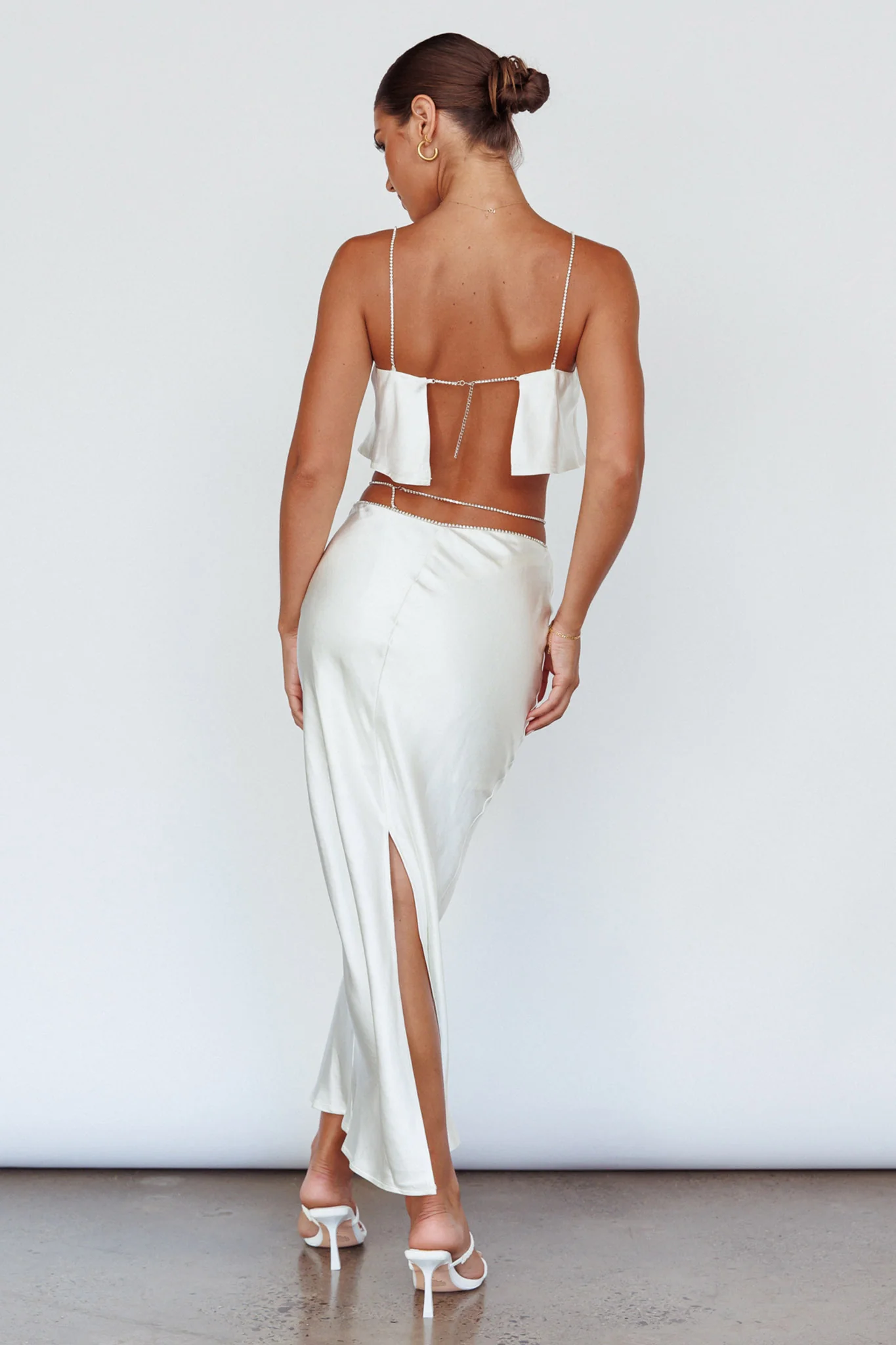 Tahni Diamante Chain Maxi Skirt Oyster - Image 3