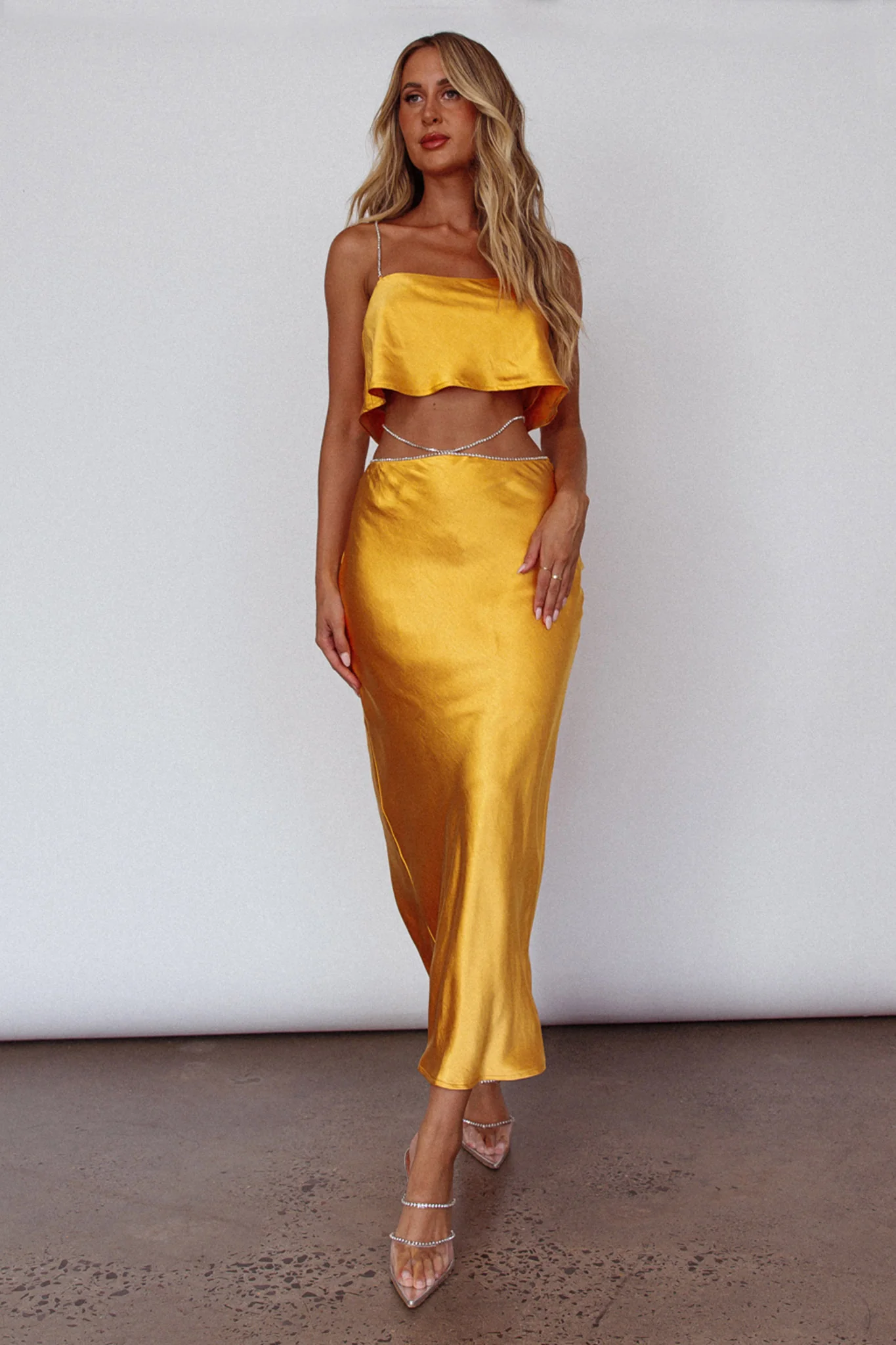 Tahni Diamante Strap Crop Top Mango - Image 6