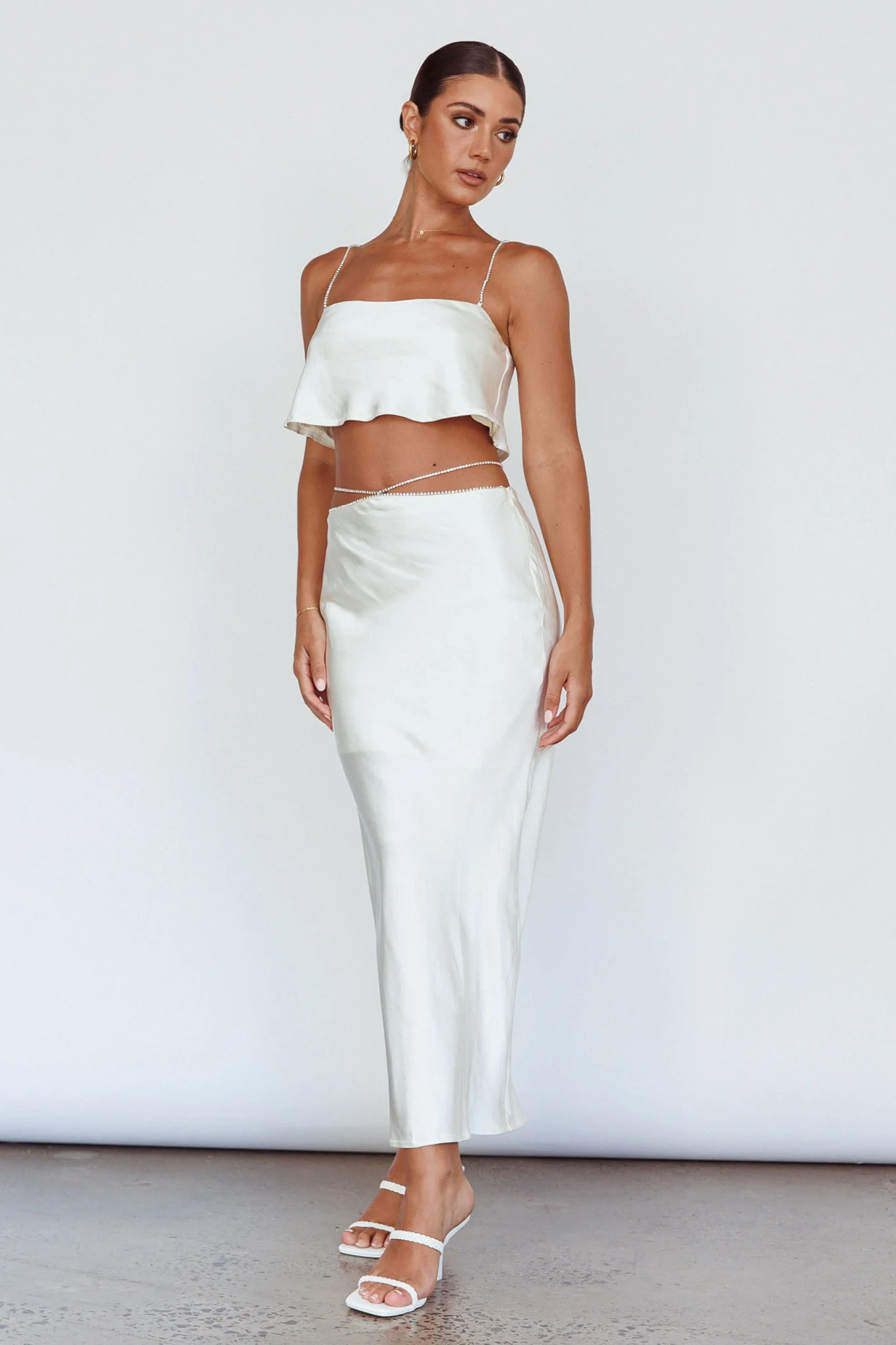 Tahni Diamante Strap Crop Top Oyster - Image 5