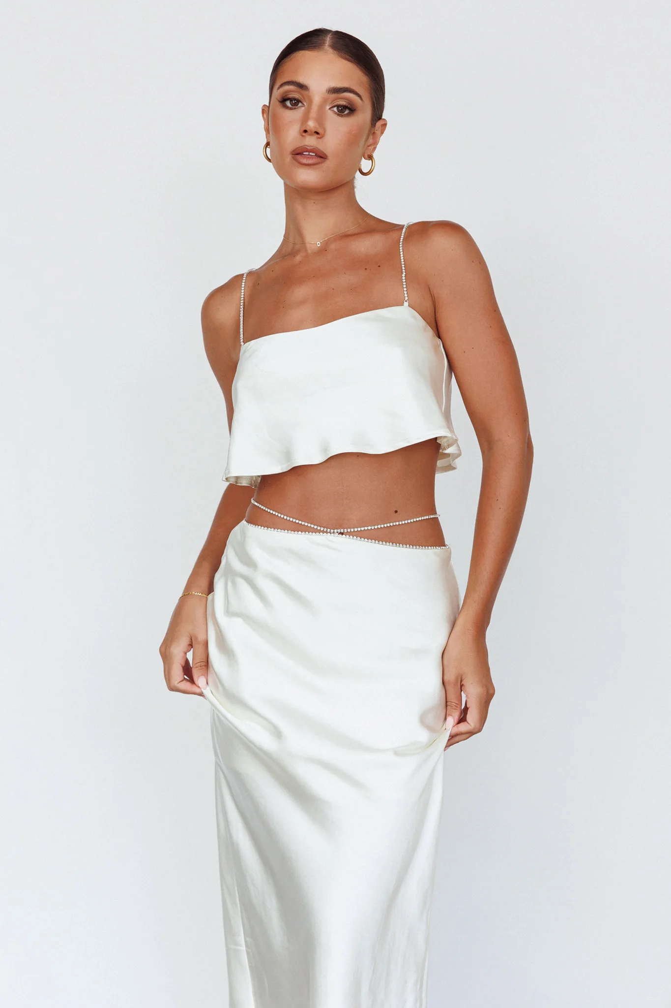 Tahni Diamante Strap Crop Top Oyster - Image 6