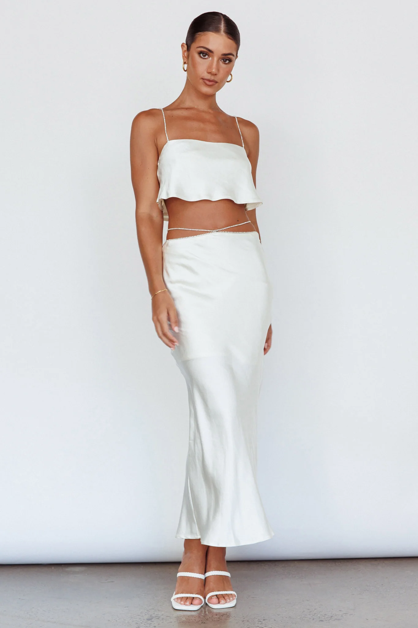 Tahni Diamante Strap Crop Top Oyster - Image 8