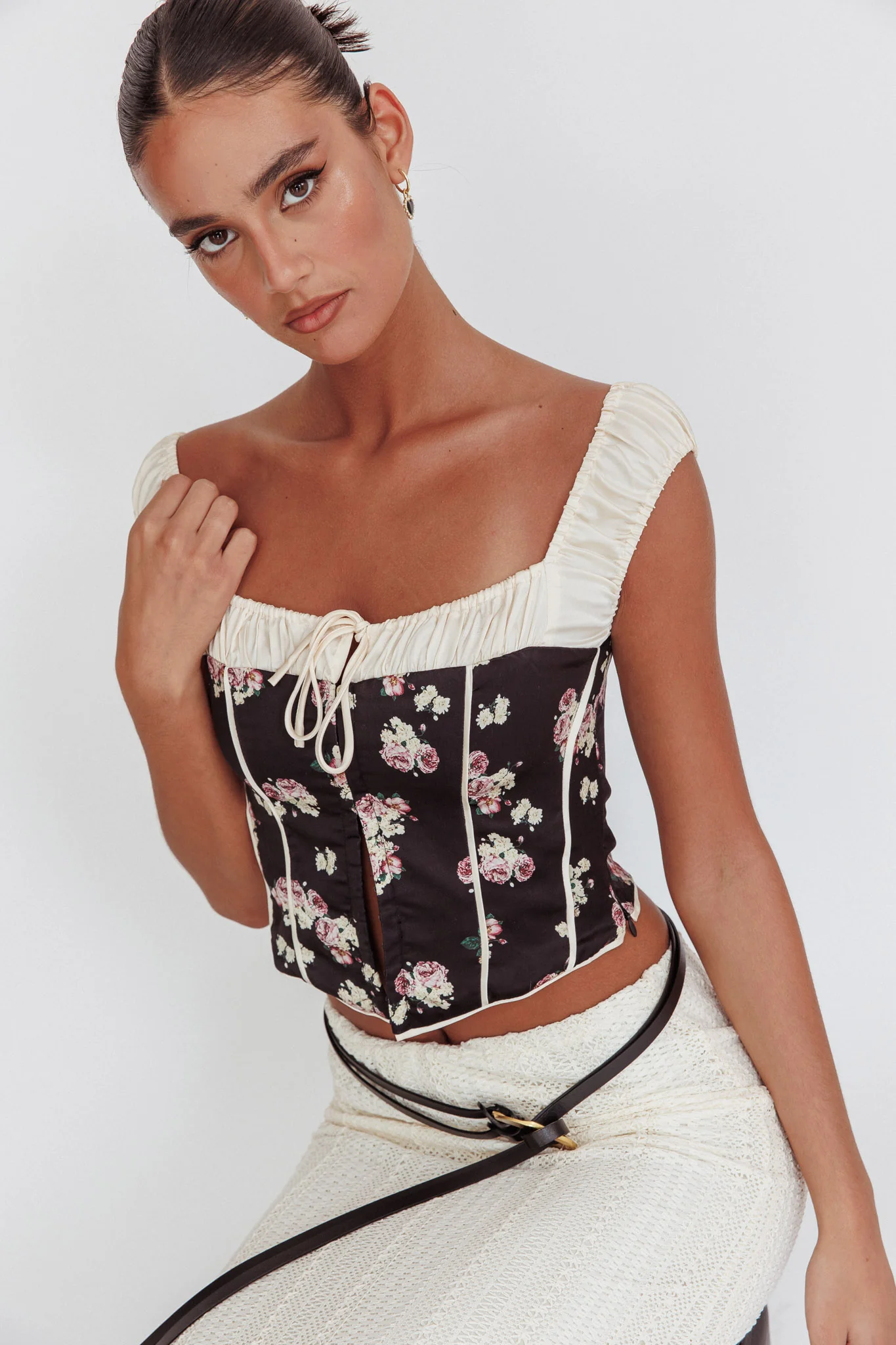 Take A Chance Drawstring Neckline Top Black - Image 2