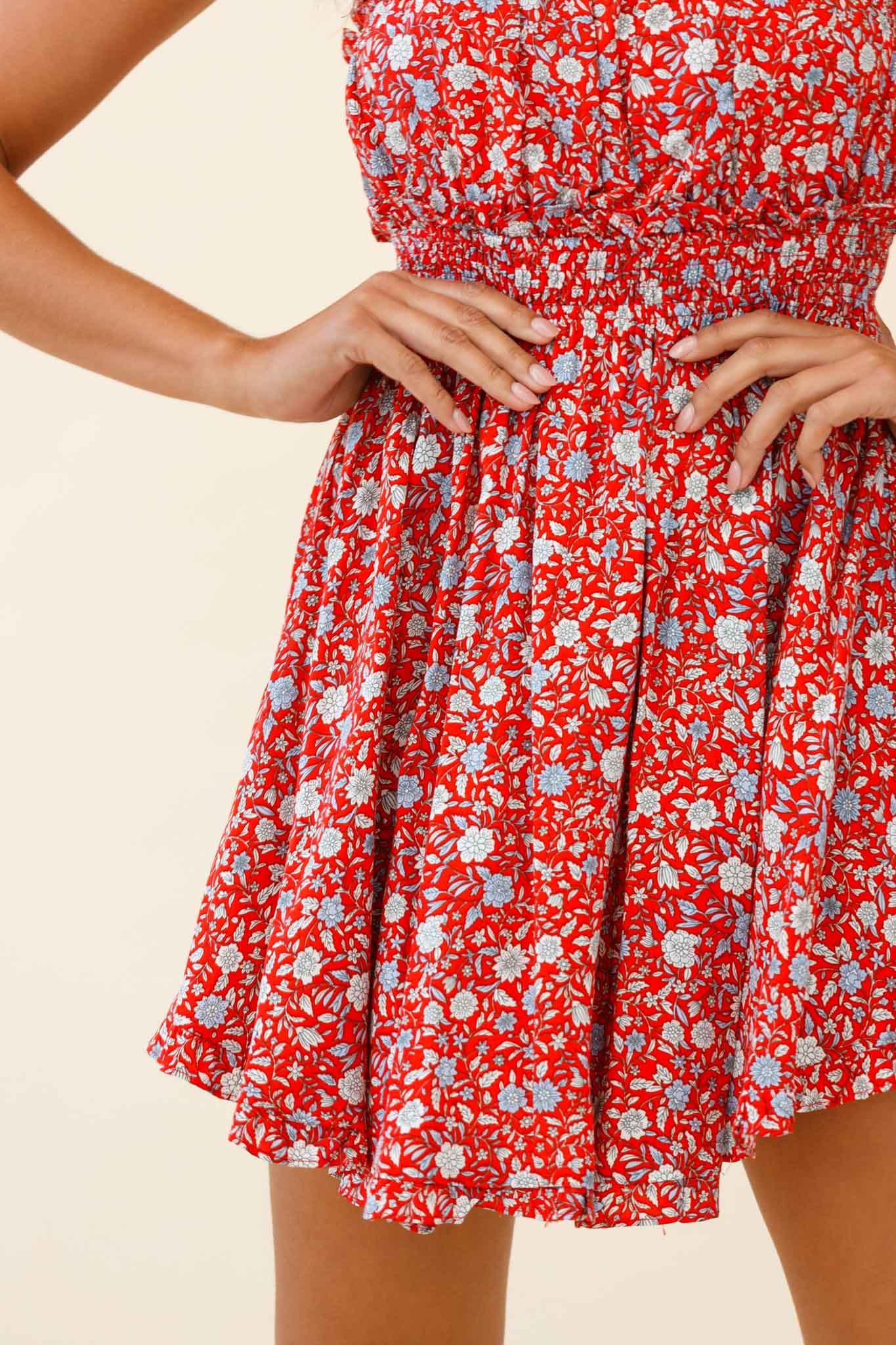 Take Me Away Strapless Summer Dress Floral Print Red - Image 4