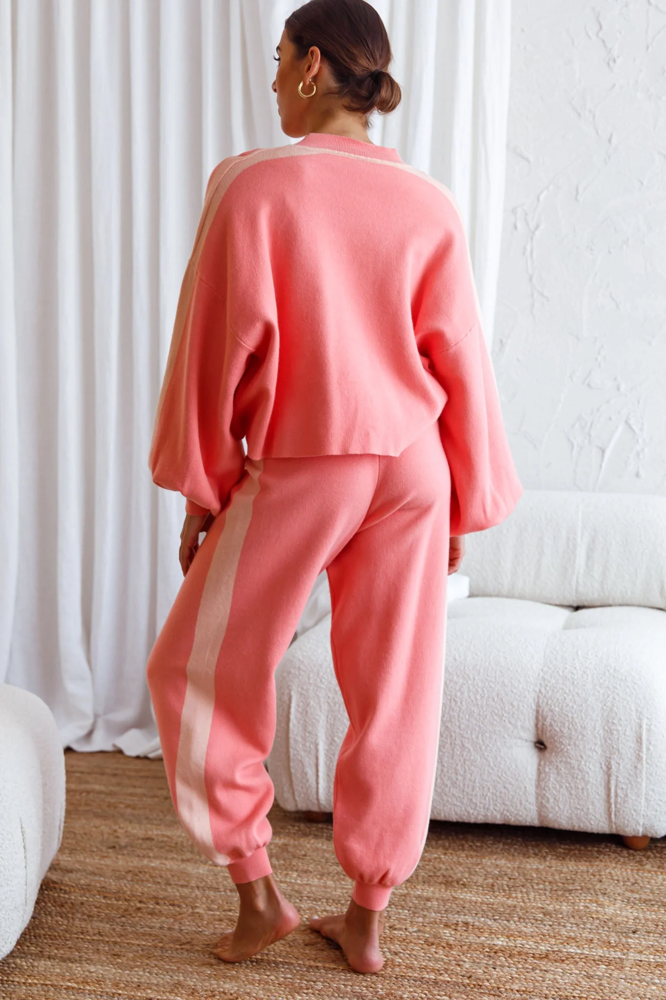 Take Me Back Balloon Sleeve Drop Shoulder Brushed Knit Sweater Peach - Image 2