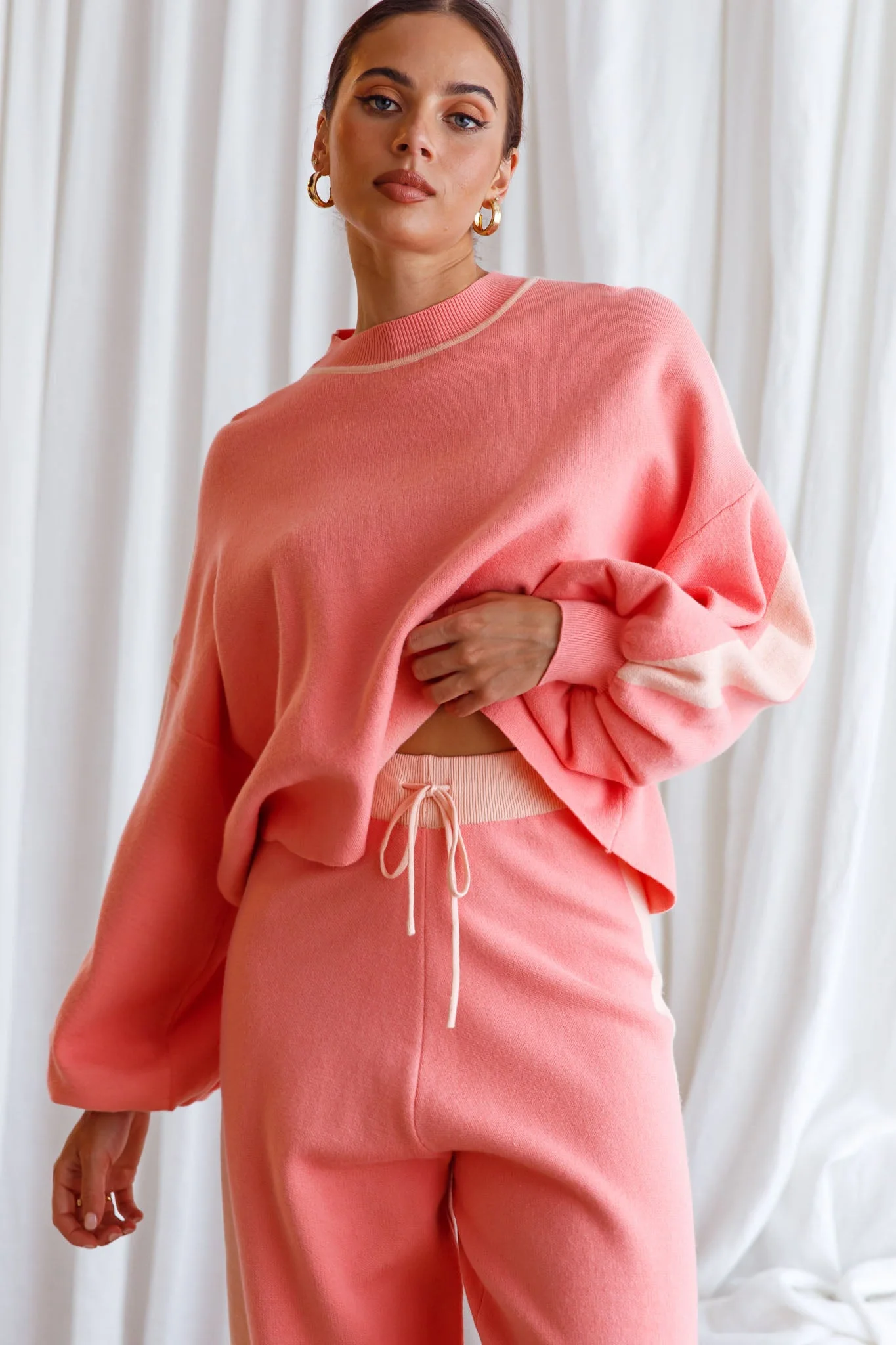 Take Me Back Balloon Sleeve Drop Shoulder Brushed Knit Sweater Peach - Image 4